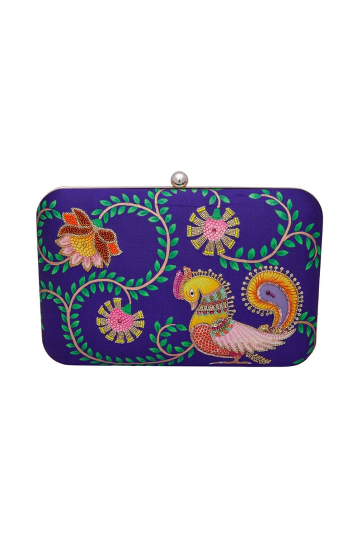 Crazy Palette Silk hand painted & embroidered box clutch