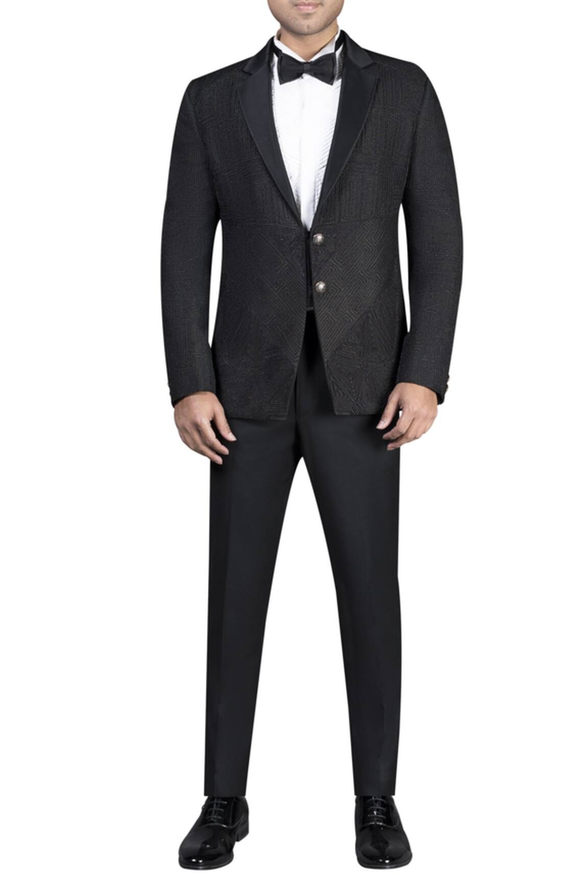 Nivedita Saboo Embroidered double button jacket with shirt, trousers and bow tie