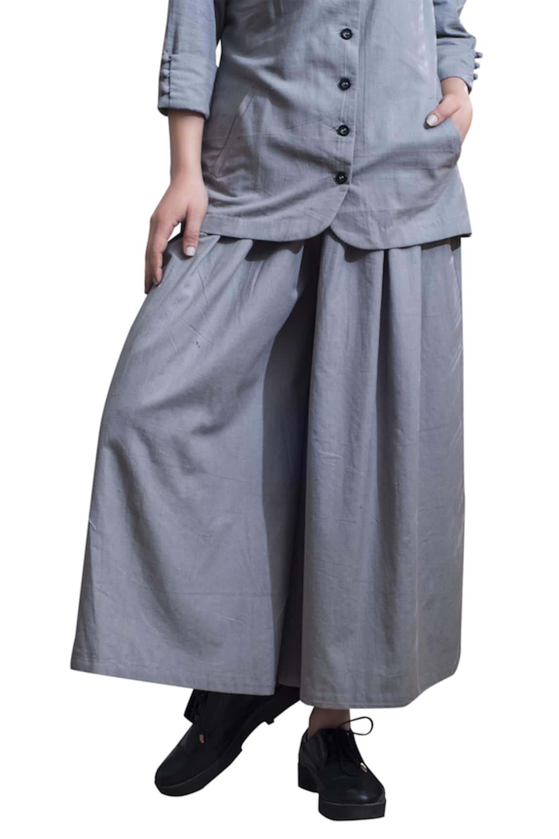 Women Ash Grey Embroidered Cotton Stretchable Palazzo Pants