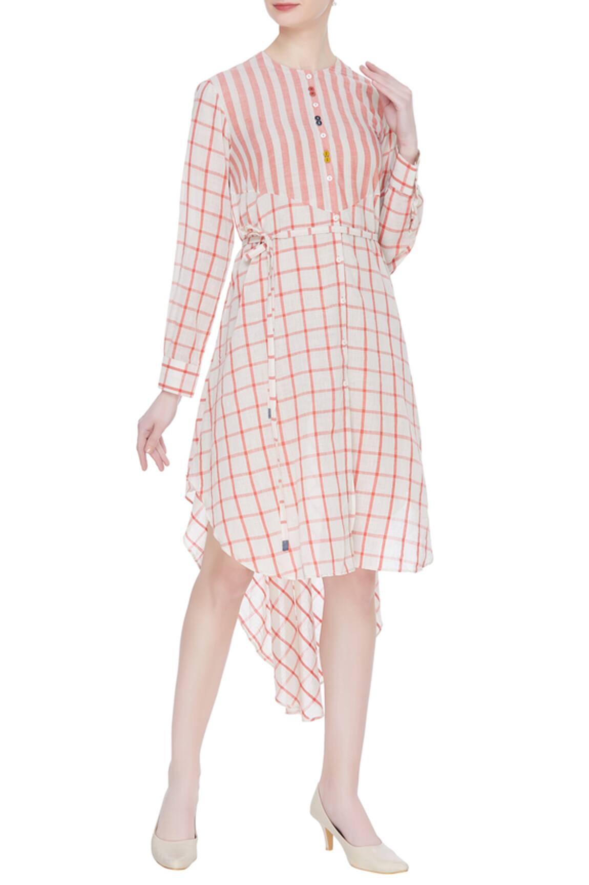 Divya Sheth Striped & checkered hand spun cotton dress