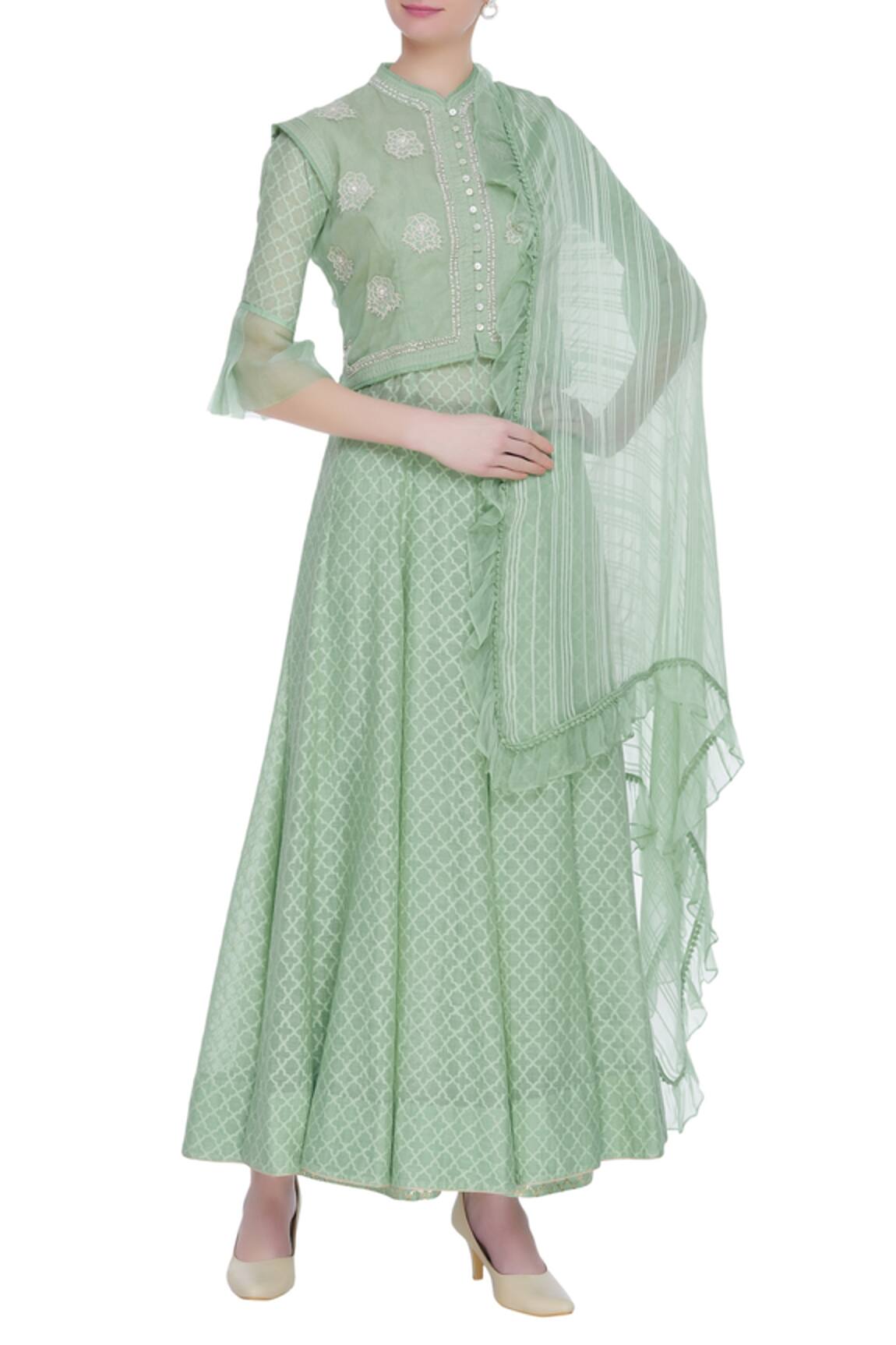 House Of Kotwara Chanderi Chikankari Jacket & Anarkali Set 