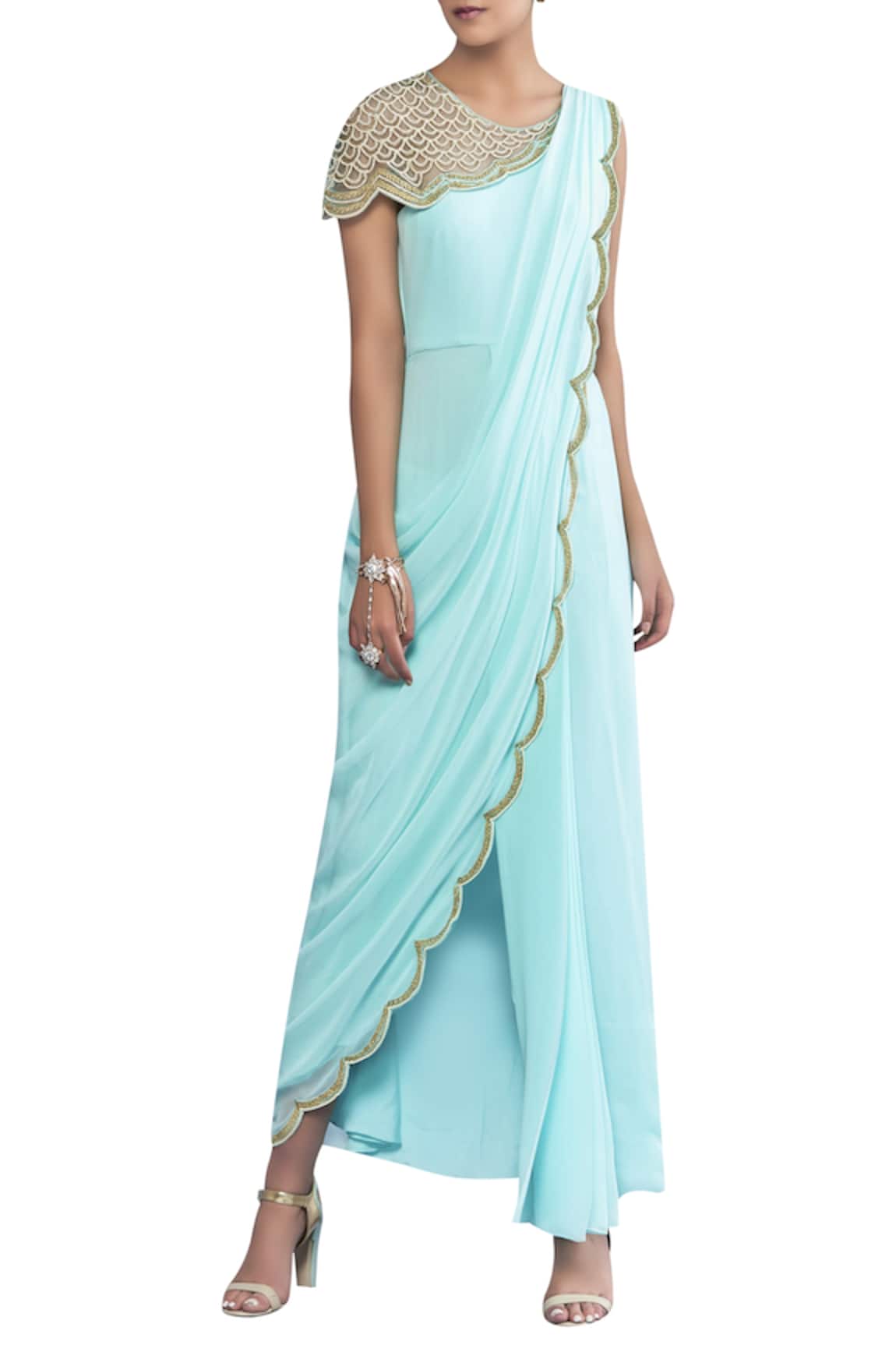 Limerick By Abirr N' Nanki Draped saree with attached cape 