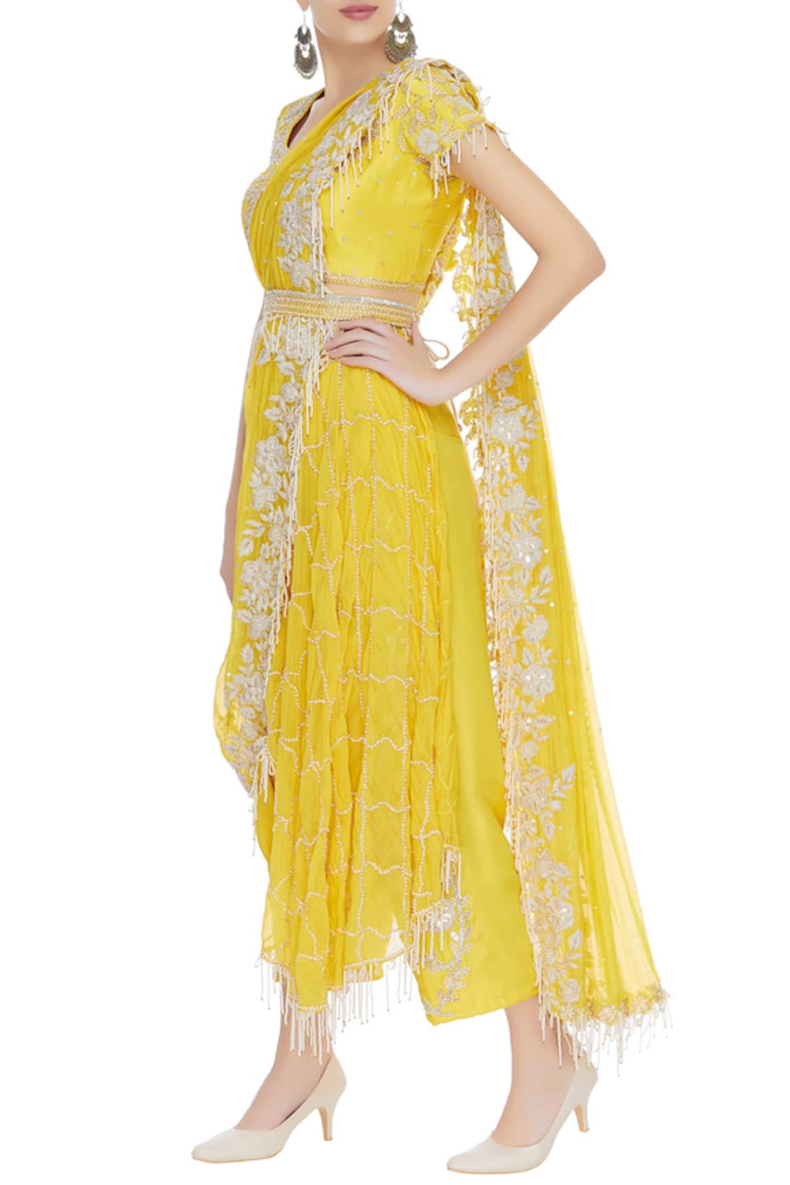 Sonam Luthria Hand embroidered pant saree with top and waistbelt 