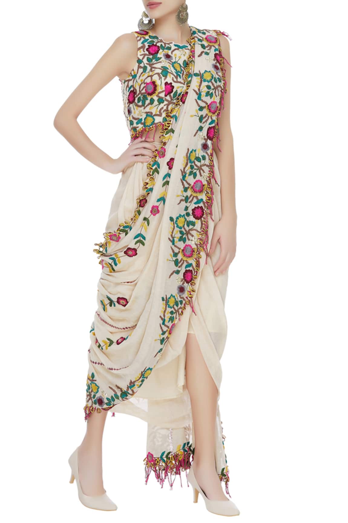 Sonam Luthria Embroidered blouse with drape skirt and dupatta