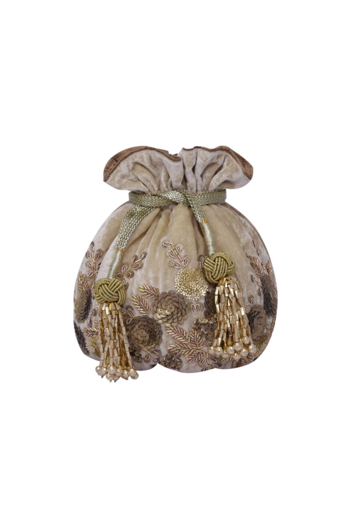 The Pink Potli Velvet Sequin Petal & Cut Dana Embroidered Potli