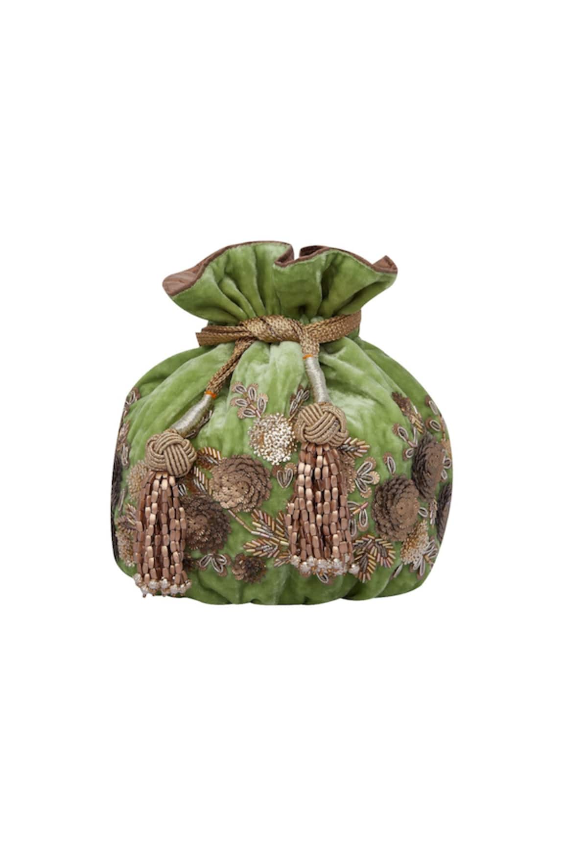 The Pink Potli Velvet Sequin & Cut Dana Embroidered Potli