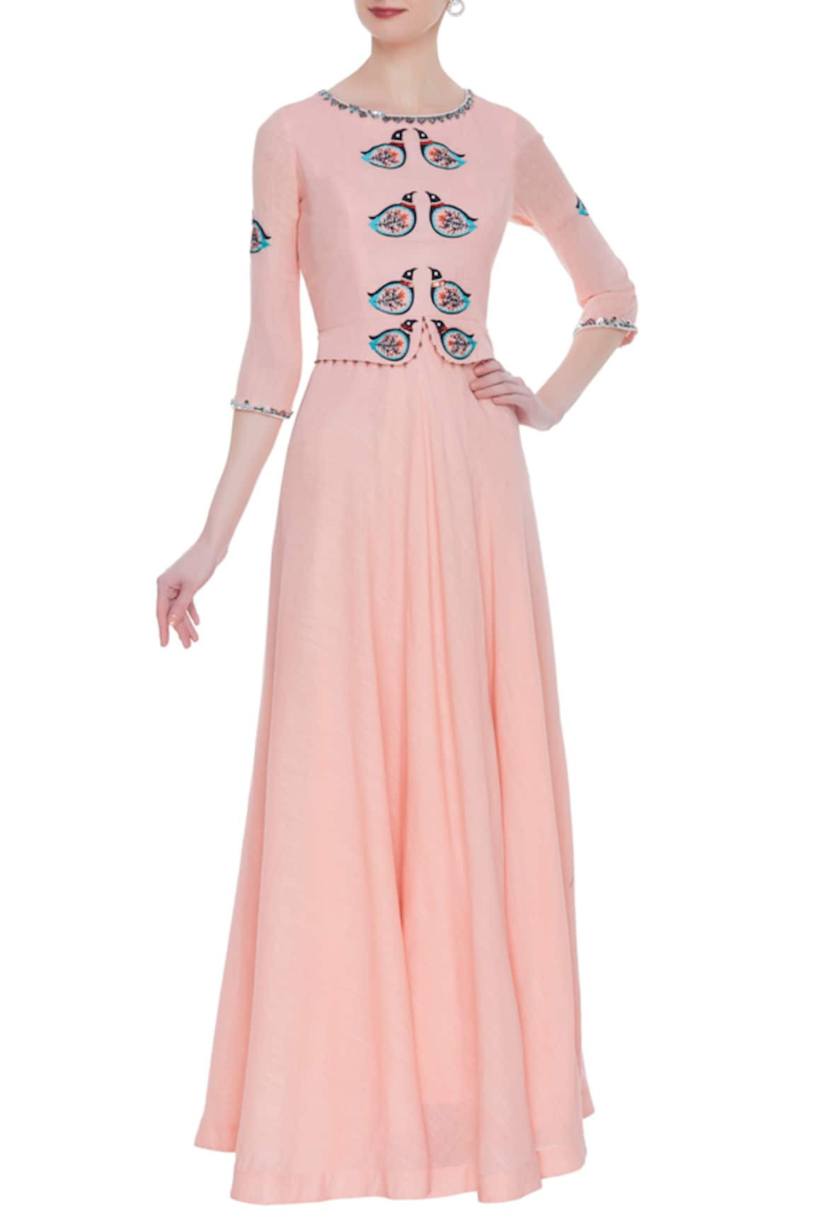 Desert Shine by Sulochana Jangir Maxi dress with embroidered bird motifs