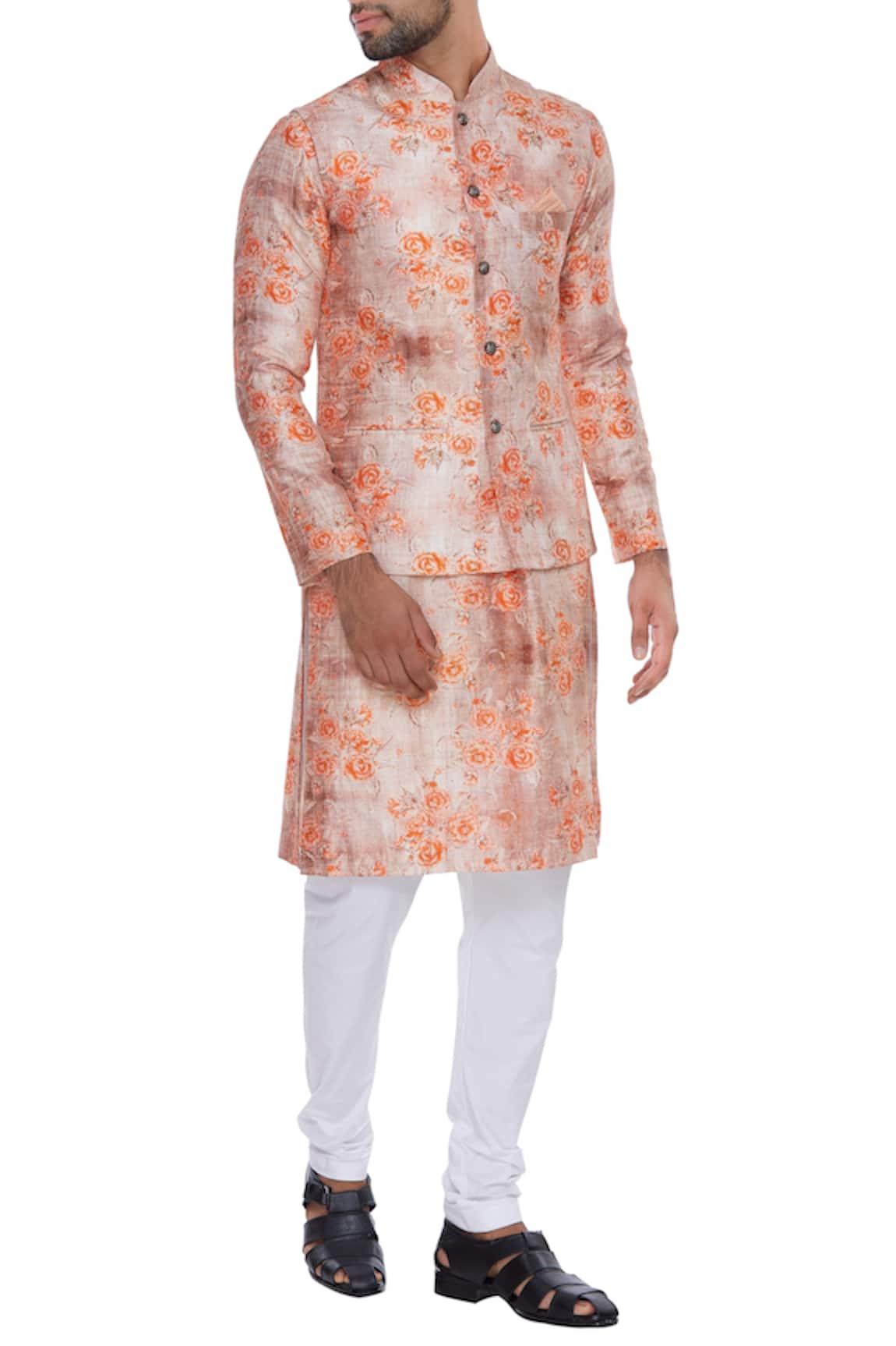 Nautanky Rose print kurta & nehru jacket with churidar