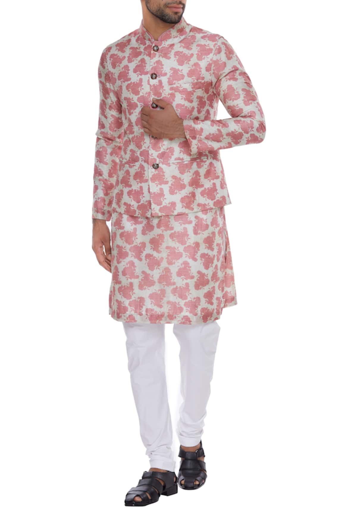 Nautanky Rose print kurta & nehru jacket with churidar