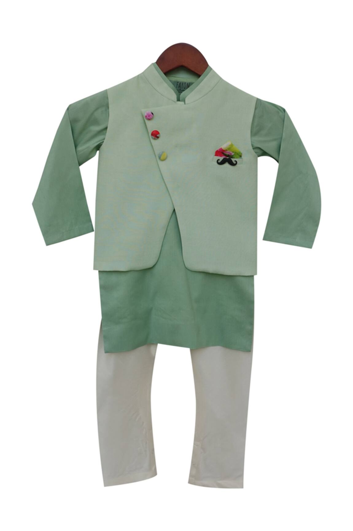 Fayon Kids Green Nehru Jacket Kurta Set
