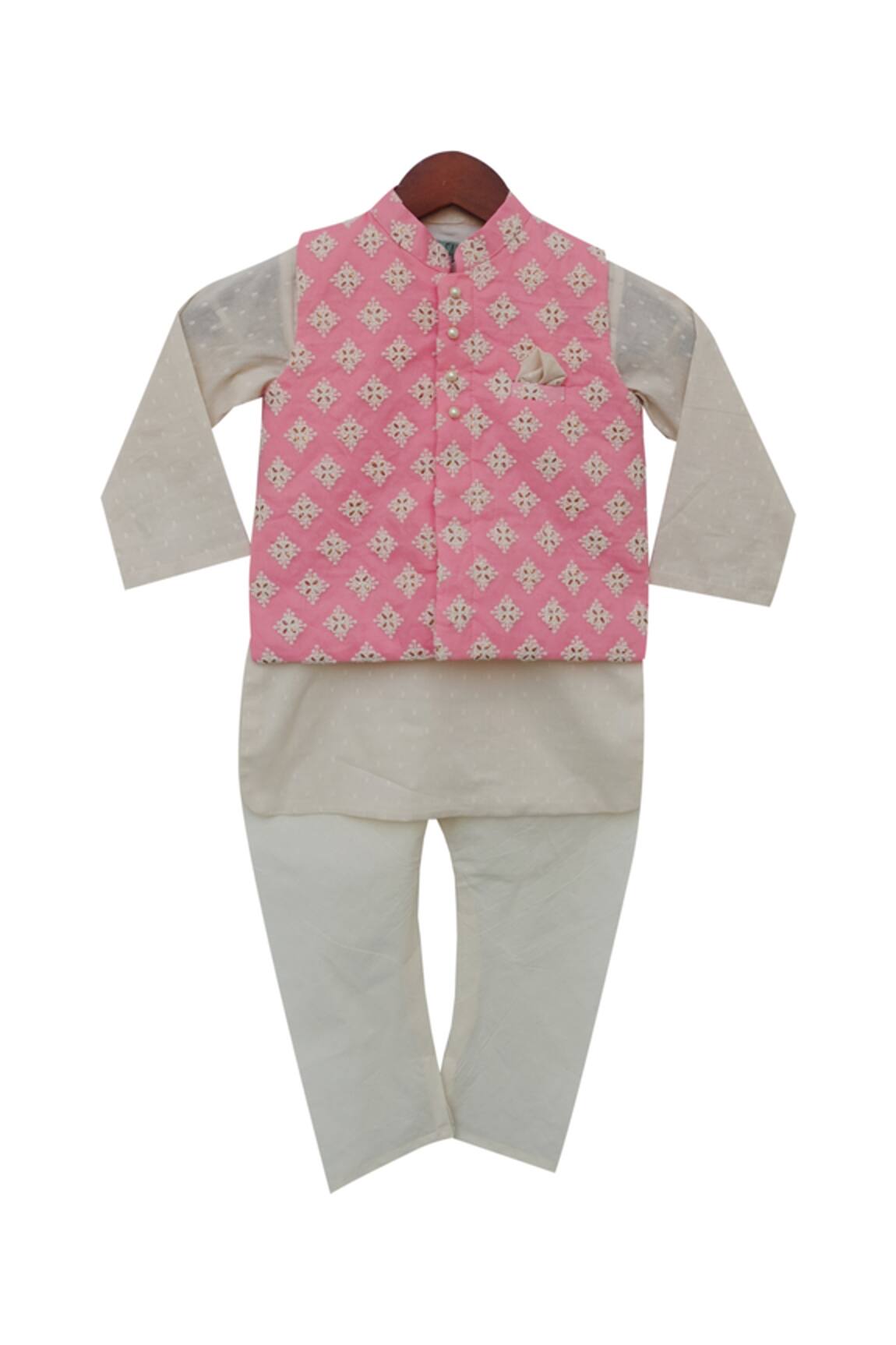 Fayon Kids Cotton silk kurta & chuidar with embroidered jacket
