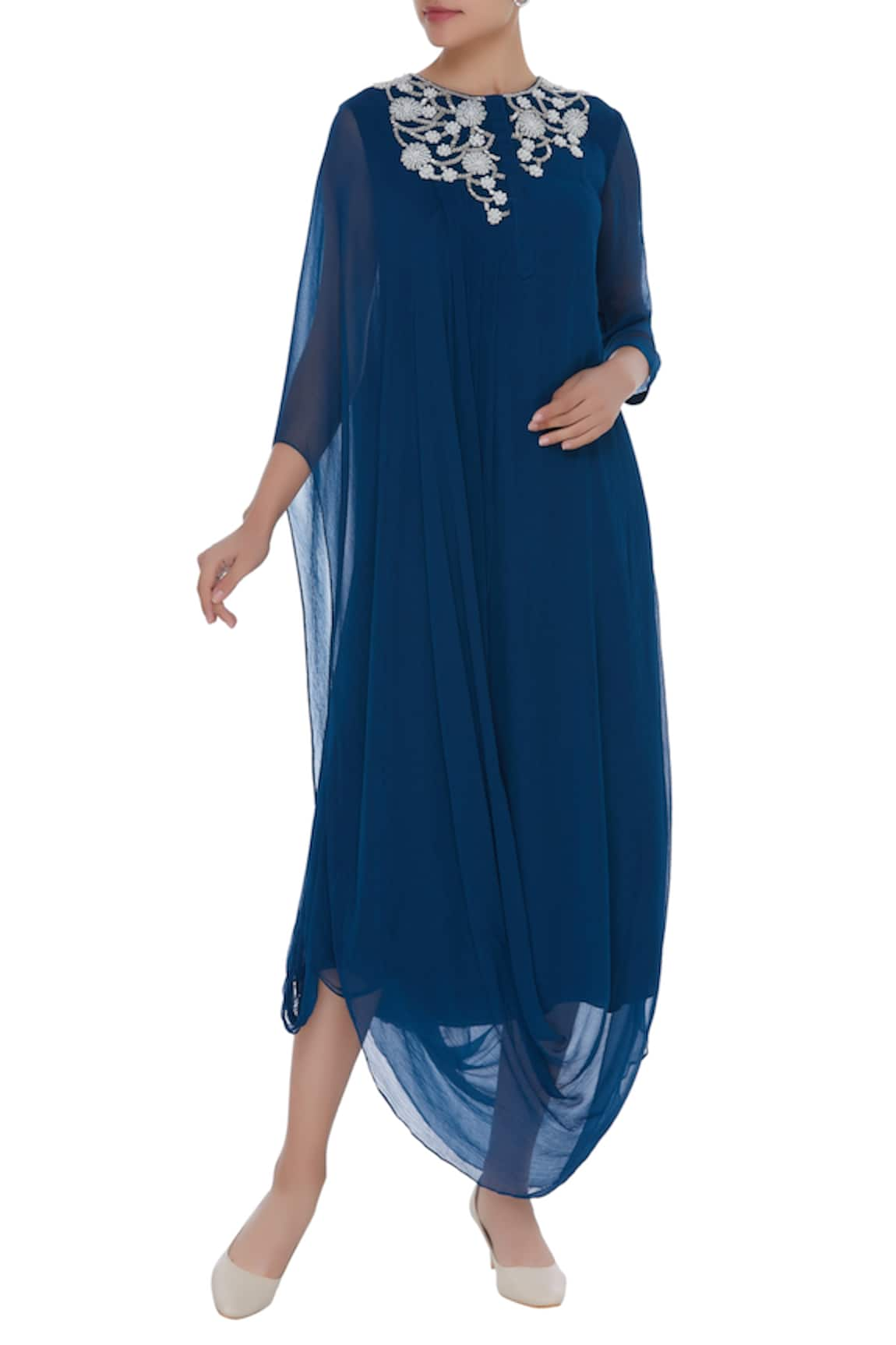 Swapan & Seema Cowl draped tunic with embroidered yoke