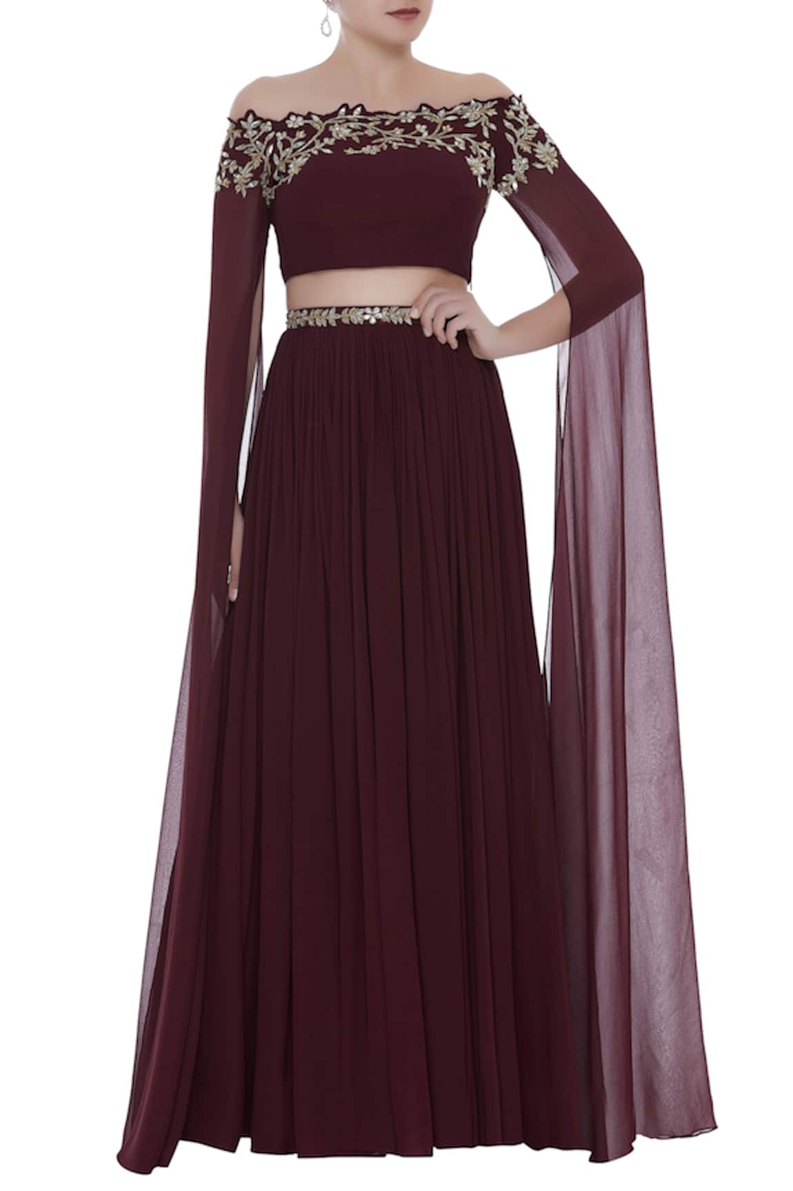 Pooja Peshoria Cape sleeve top & pleated lehenga