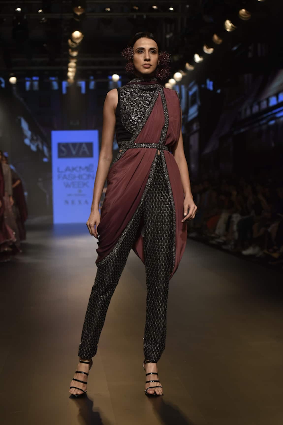 SVA by Sonam & Paras Modi Embellished crop top with draped saree and pants