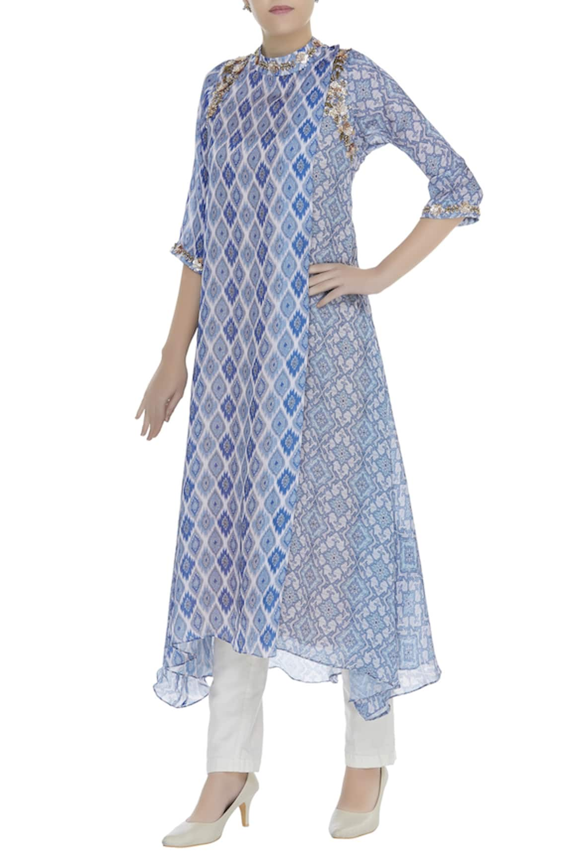 Zeel Doshi Asymmetric printed tunic with sequin embroidery