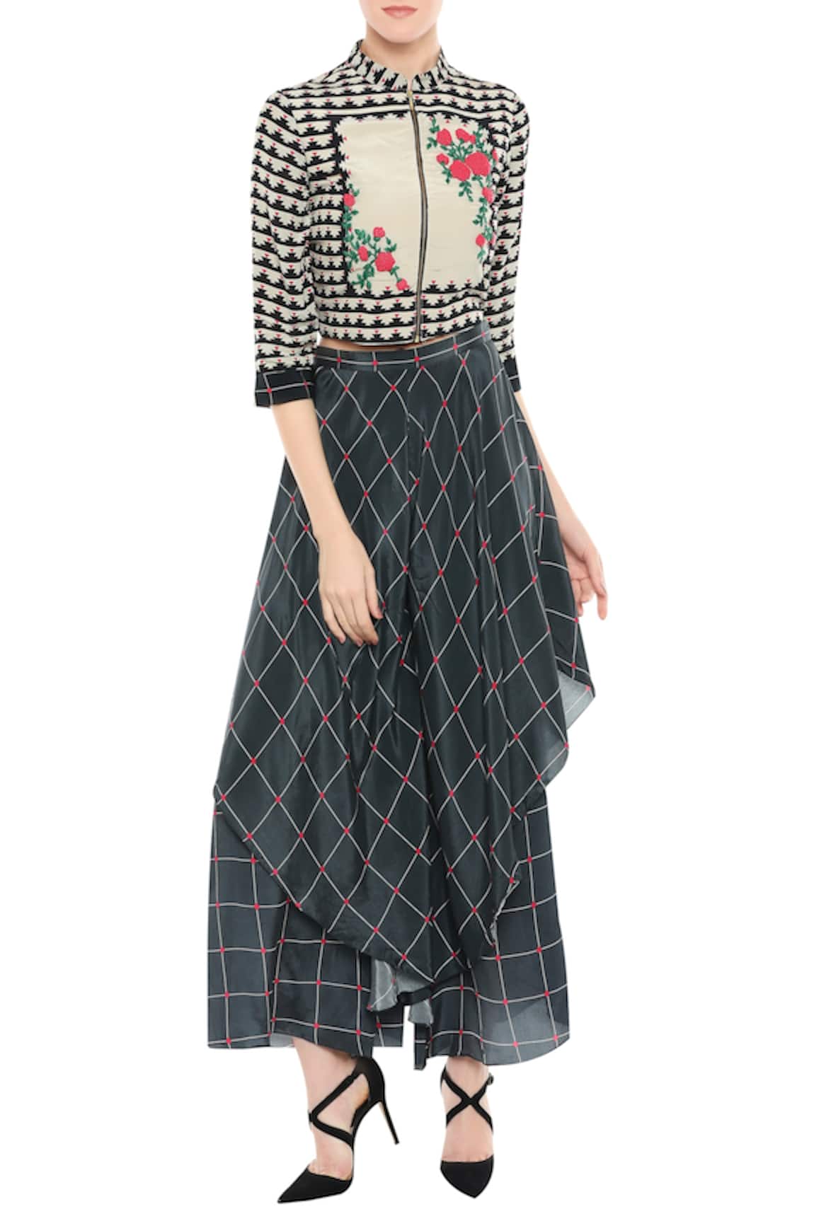 Soup By Sougat Paul Cropped Jacket & Layered Pant Set