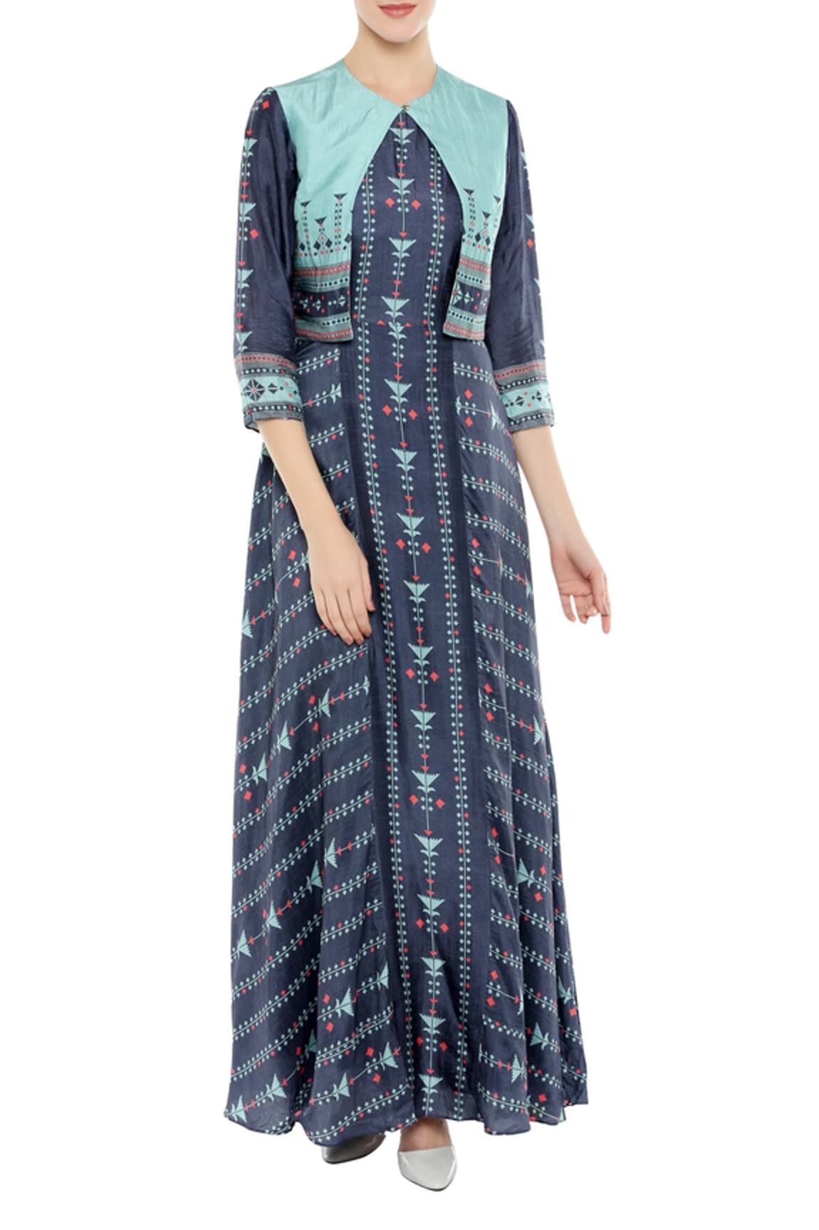 Soup By Sougat Paul Printed long flared kurta with short jacket 