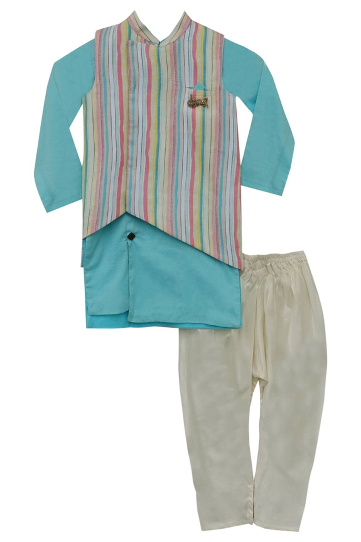 Fayon Kids Stripe nehru jacket with kurta & churidar