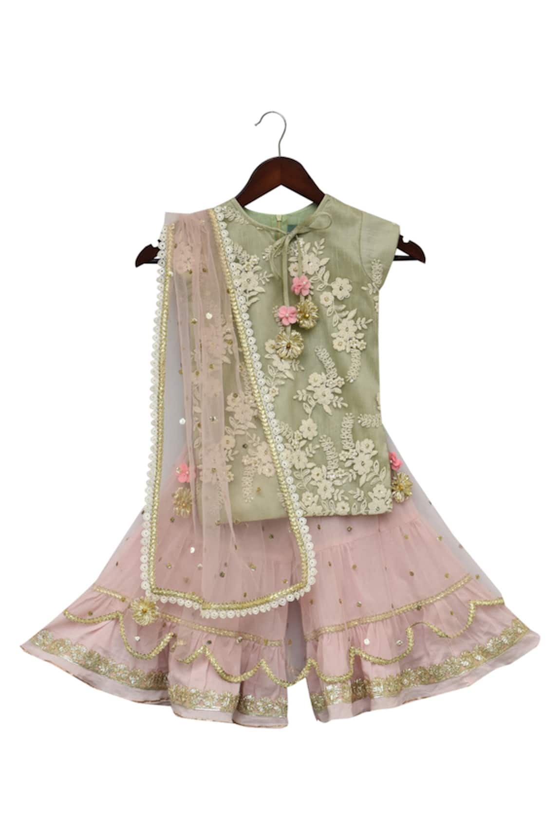 Fayon Kids Floral Embroidered Kurta & Sharara Set 