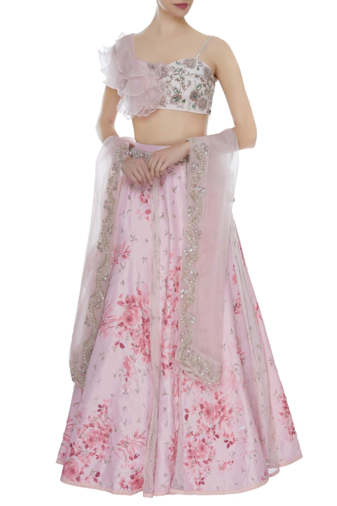 Mani Bhatia Rose Printed lehenga & Embroidered Ruffled Blouse with dupatta 