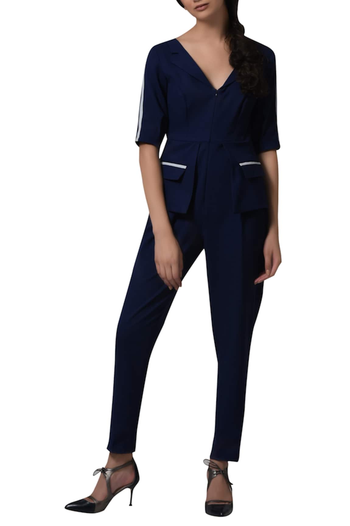 Manika Nanda Contrast piping blazer playsuit 
