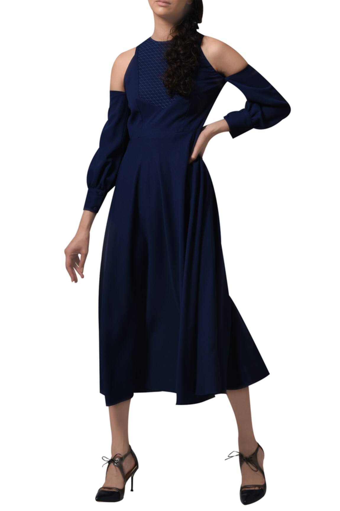 Manika Nanda Quilted yoke & cut-out midi dress 