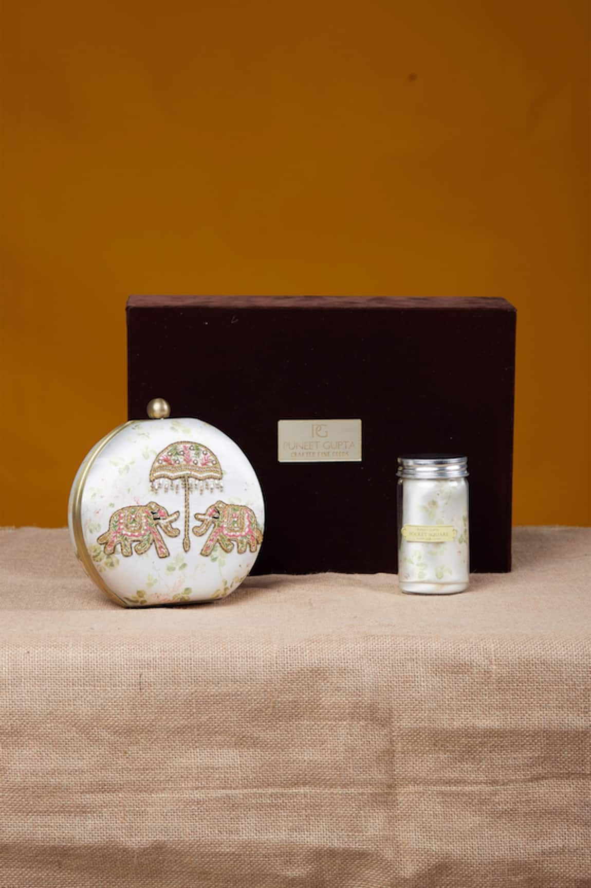Puneet Gupta Zardozi Elephant Clutch & Pocket Square