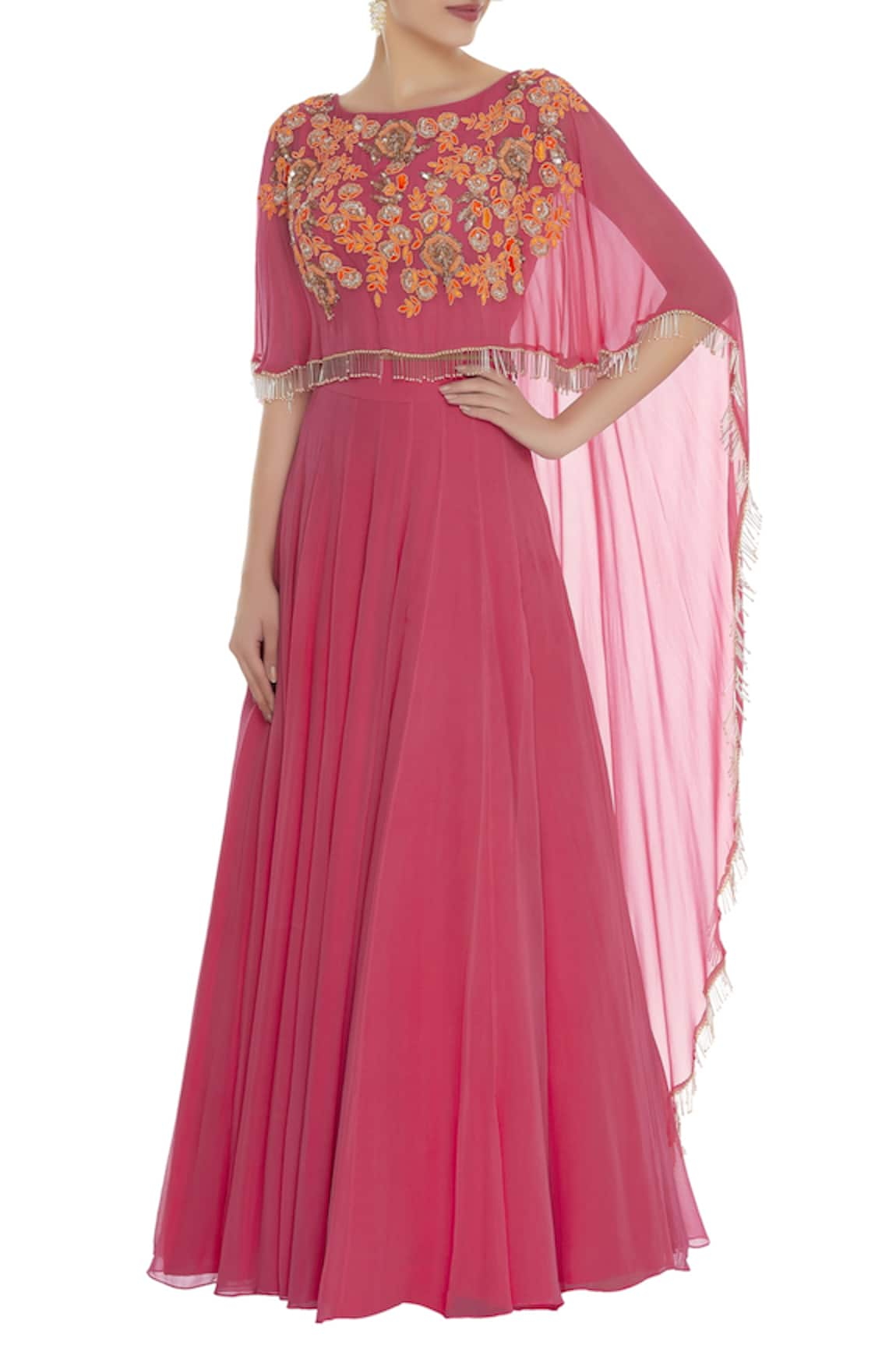 Ushma Vaidya Embroidered attached cape gown 