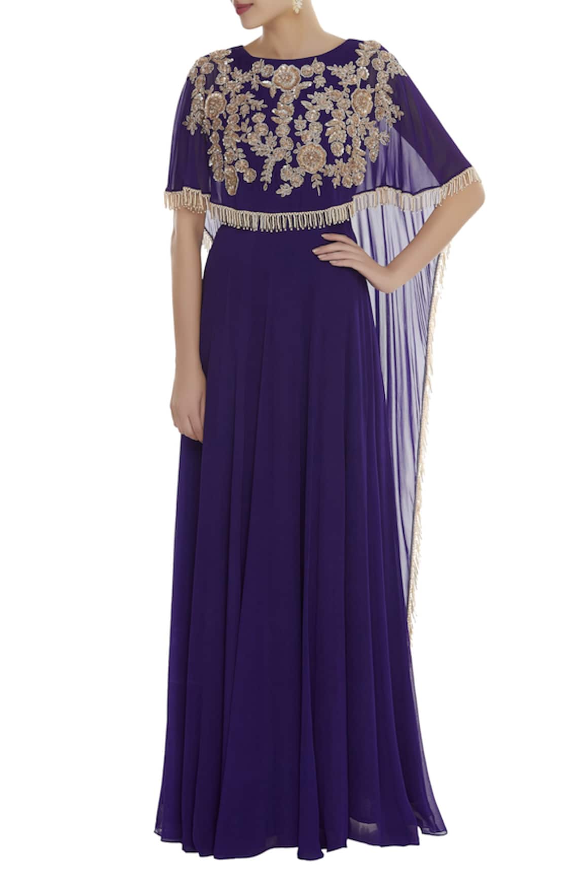 Ushma Vaidya Layered gown with embroidered cape
