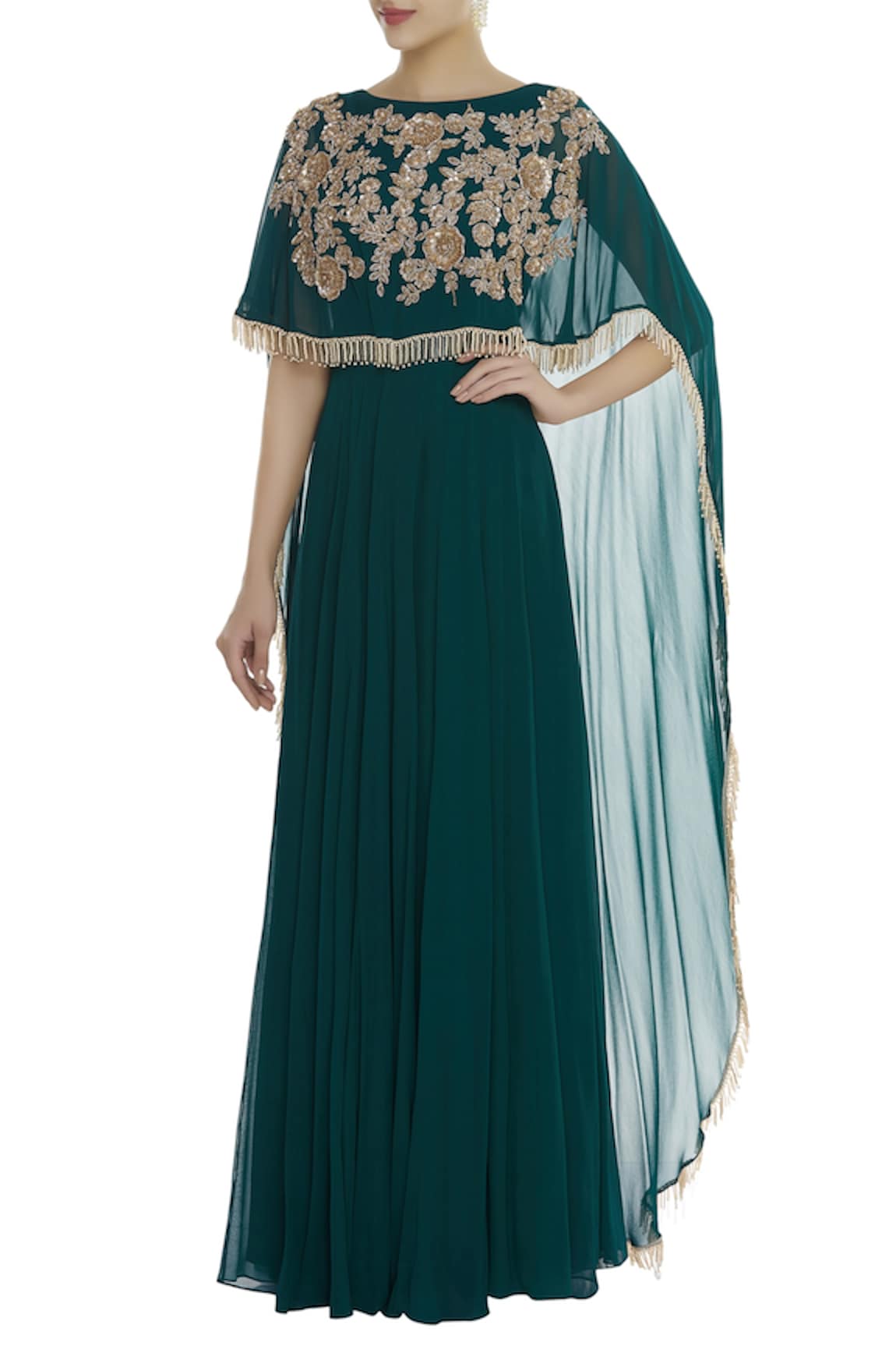 Ushma Vaidya Embroidered Cape Gown