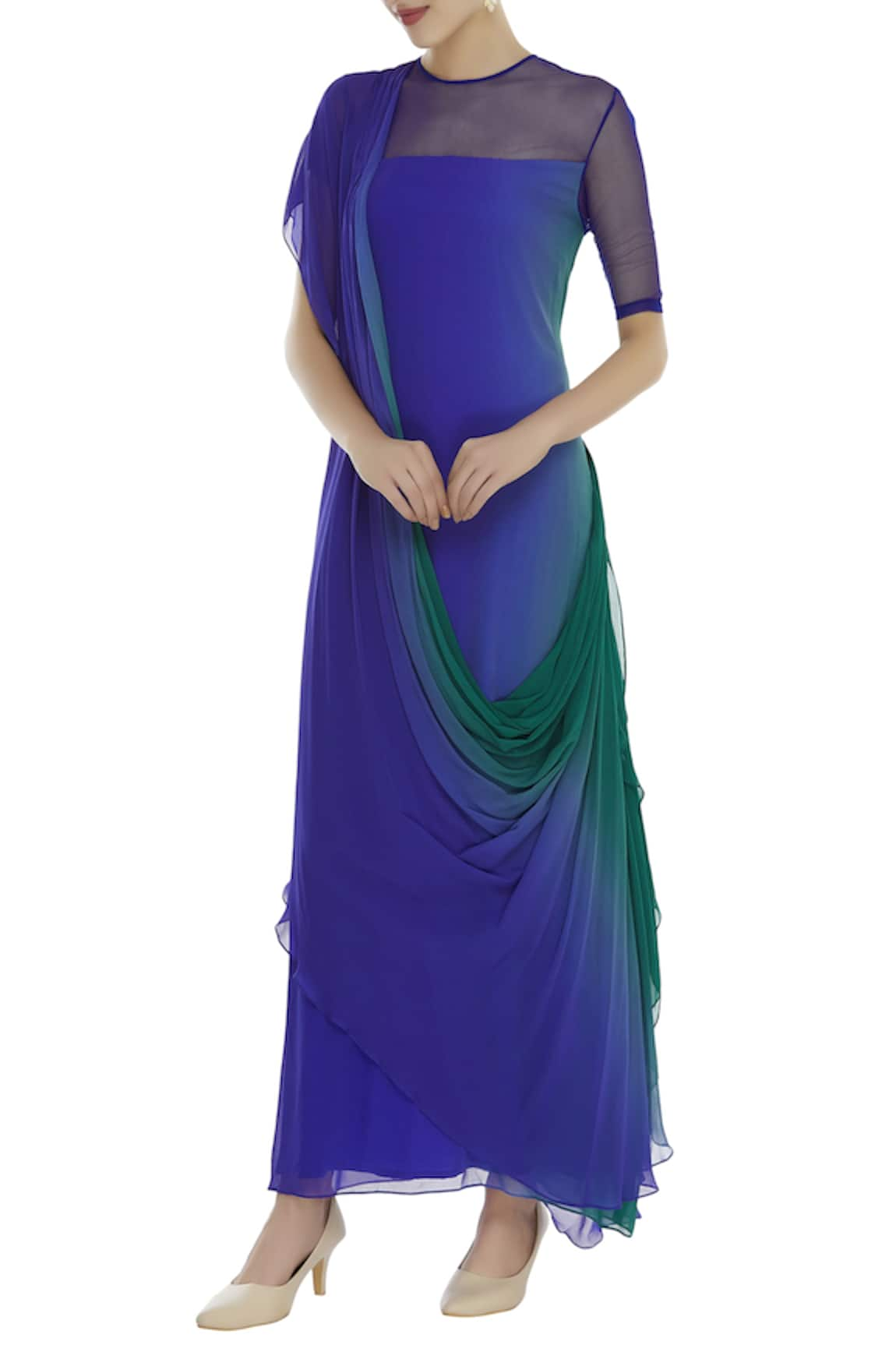 Ushma Vaidya Draped sheer neck dress