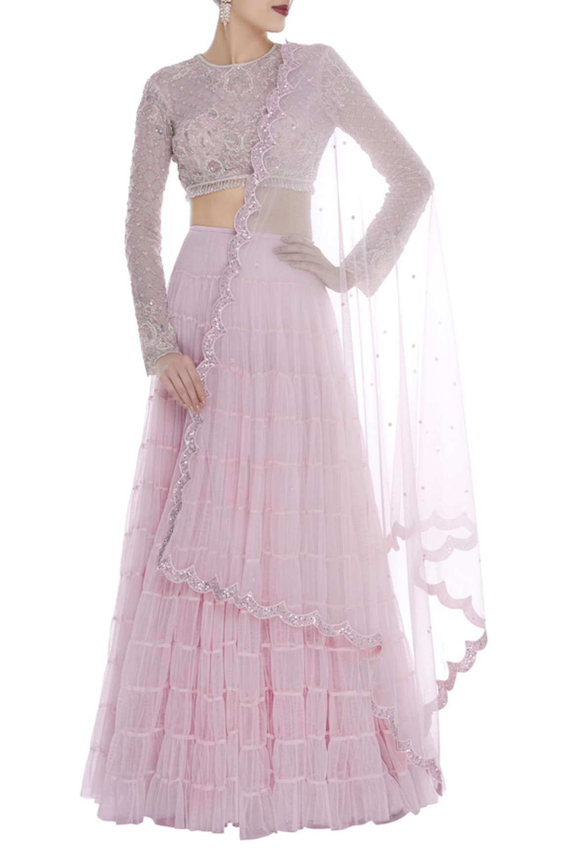 Seema Khan Embroidered Blouse Tiered Bridal Lehenga Set