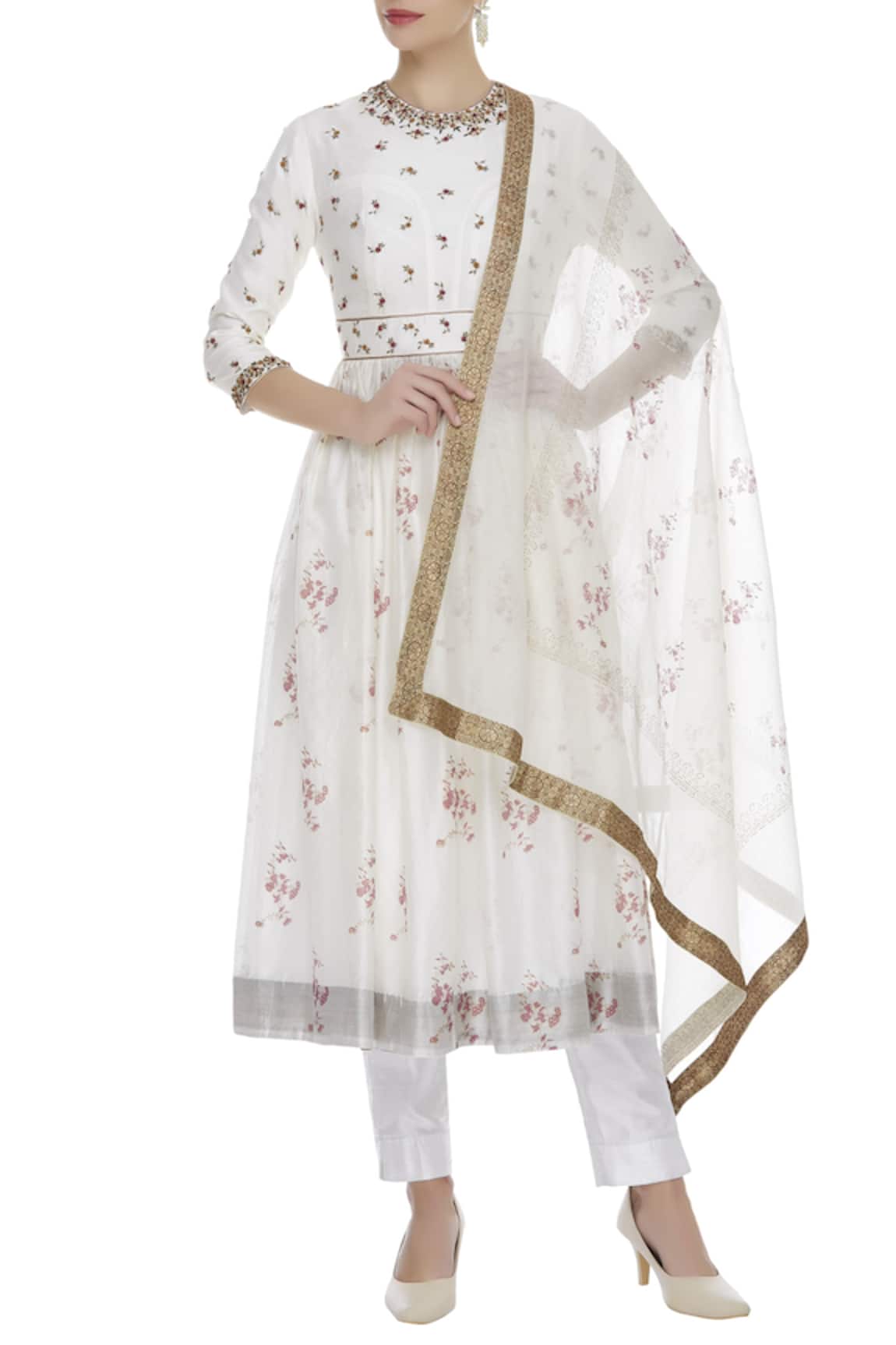 Virtuoso by Mekha and Anurag Flower motif embroidered anarkali with dupatta
