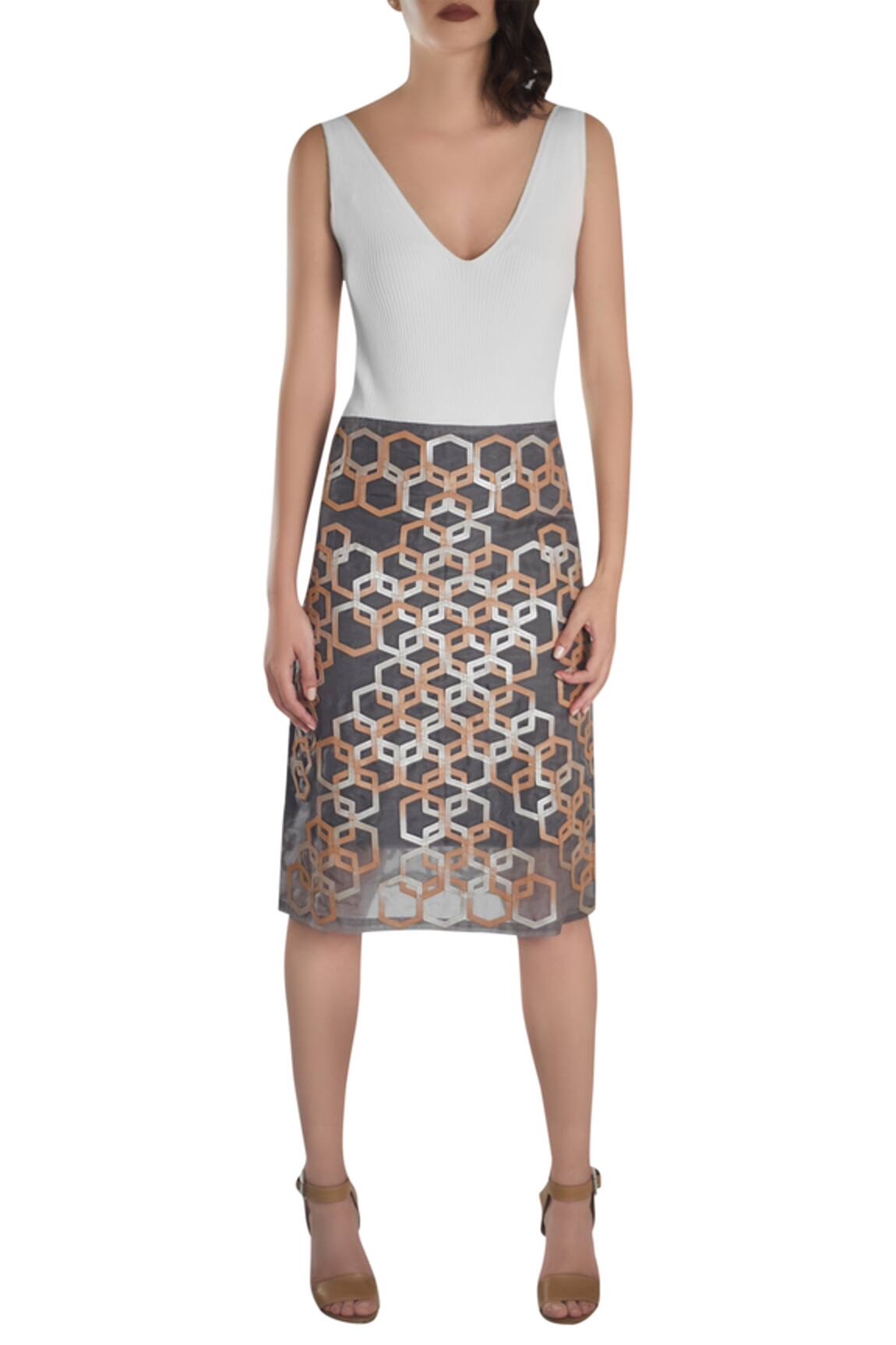 Devina Juneja Leather applique pencil skirt