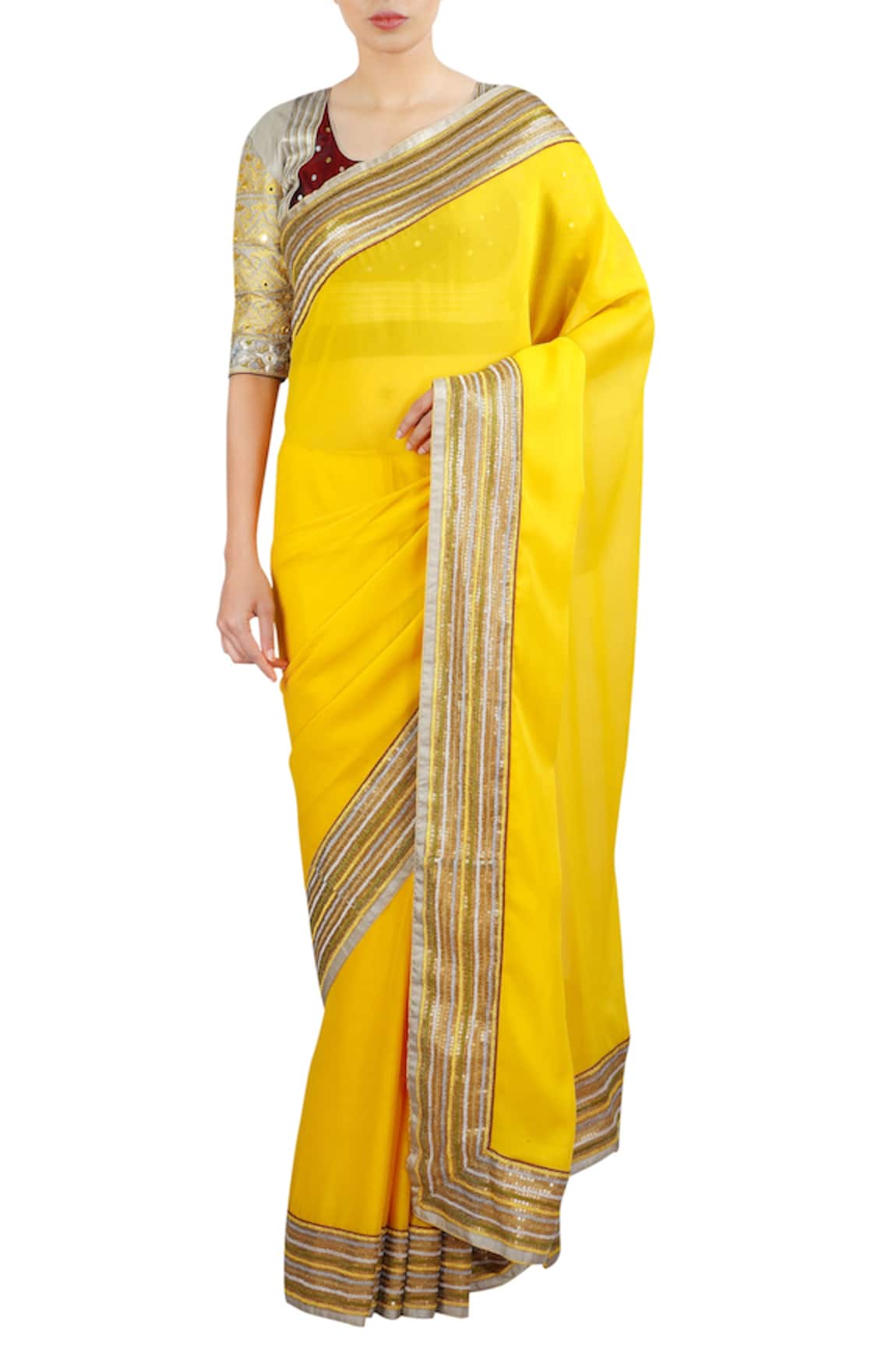 LATHA PUTTANNA Sequin & threadwork embroidered saree with blouse 