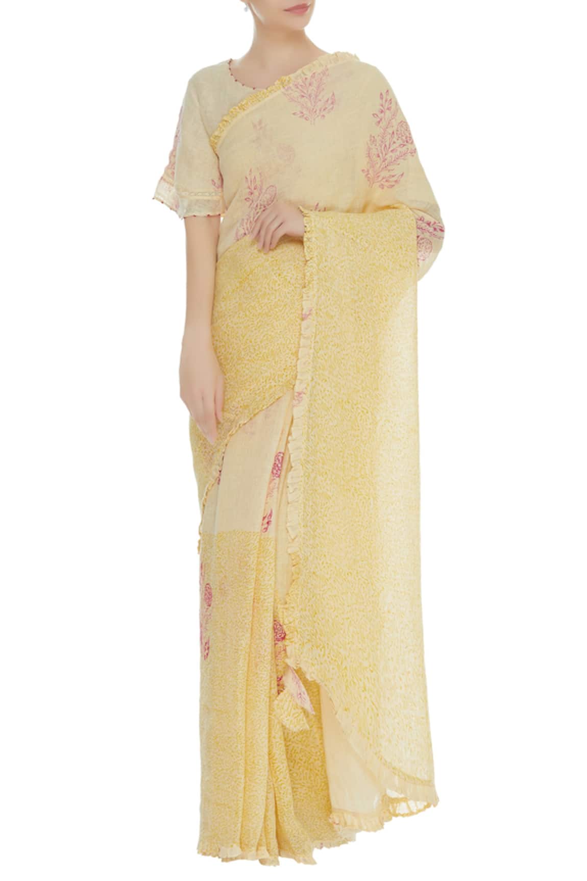 Shagun Manchanda Handwoven Saree with hand block motifs 