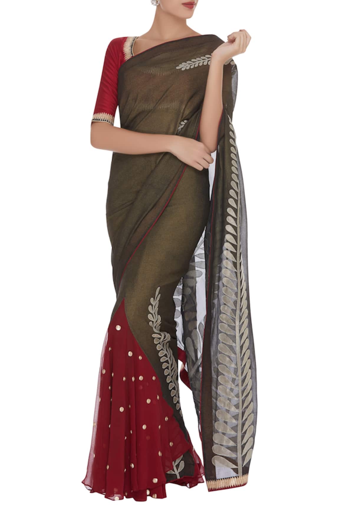 Rohini Bedi Applique embroidered pre draped  saree with blouse