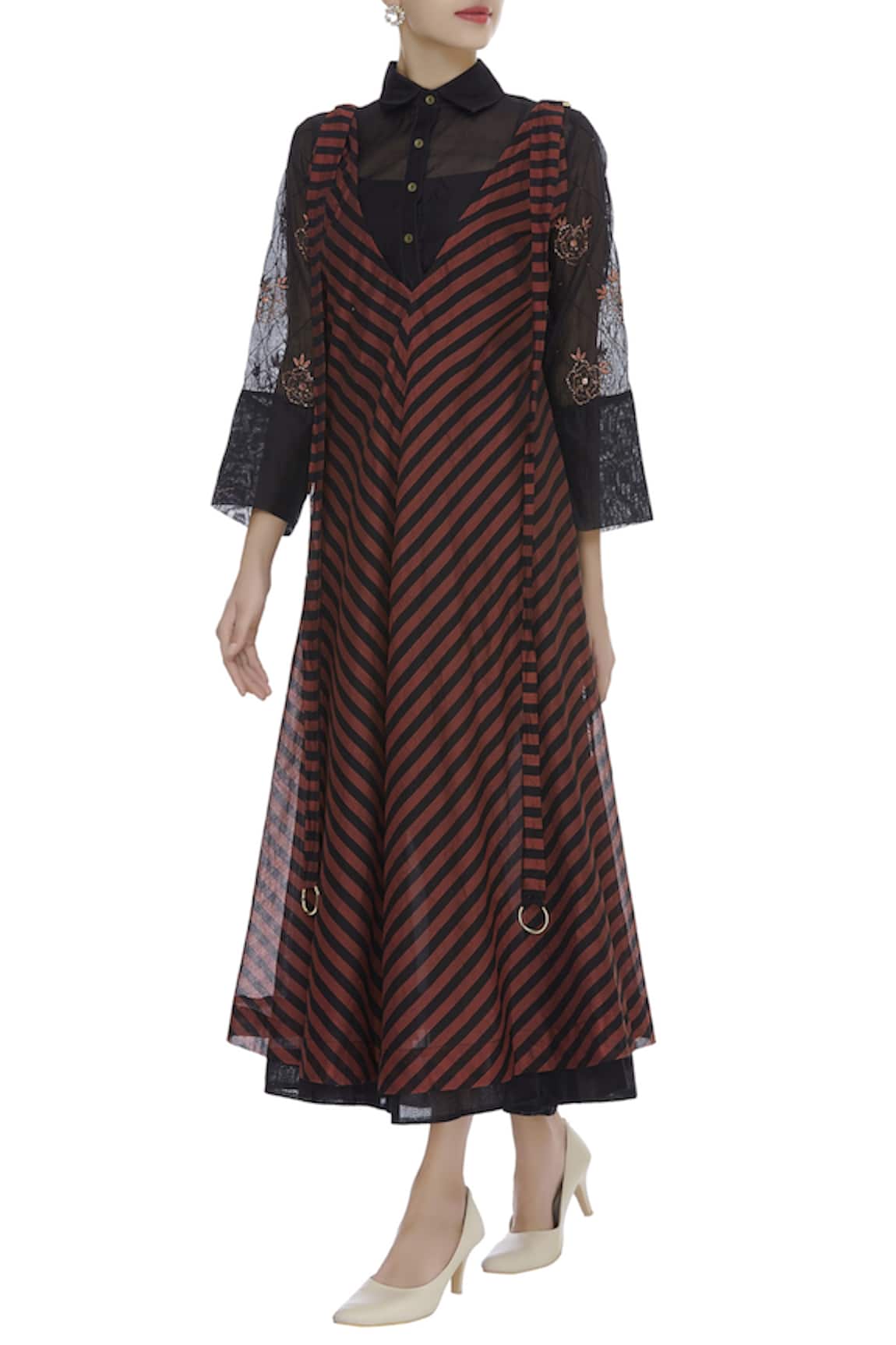 Aalyxir Chanderi Striped Midi Dress