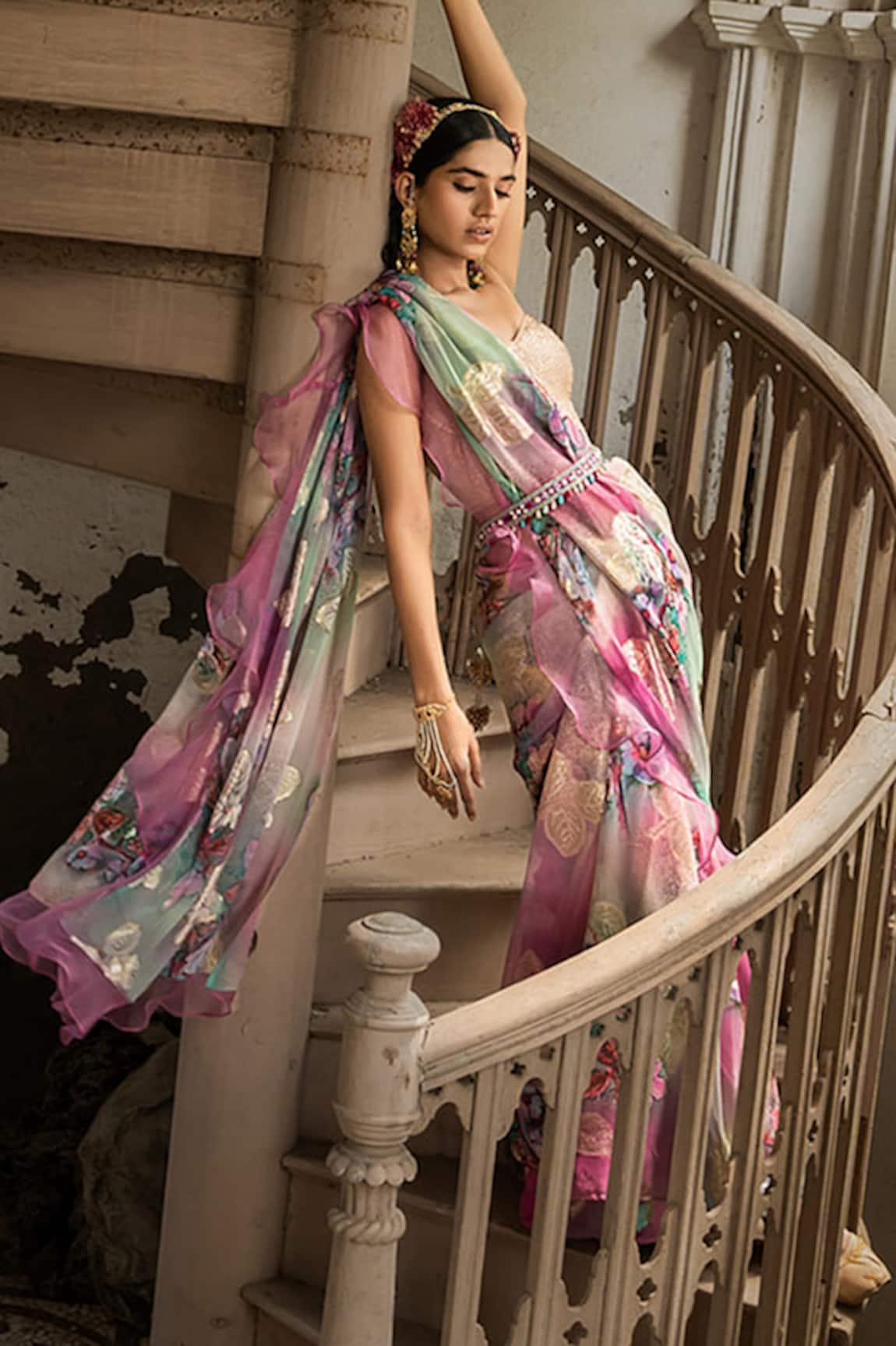 Latest Floral Organza Saree Blouse Design Blue Color