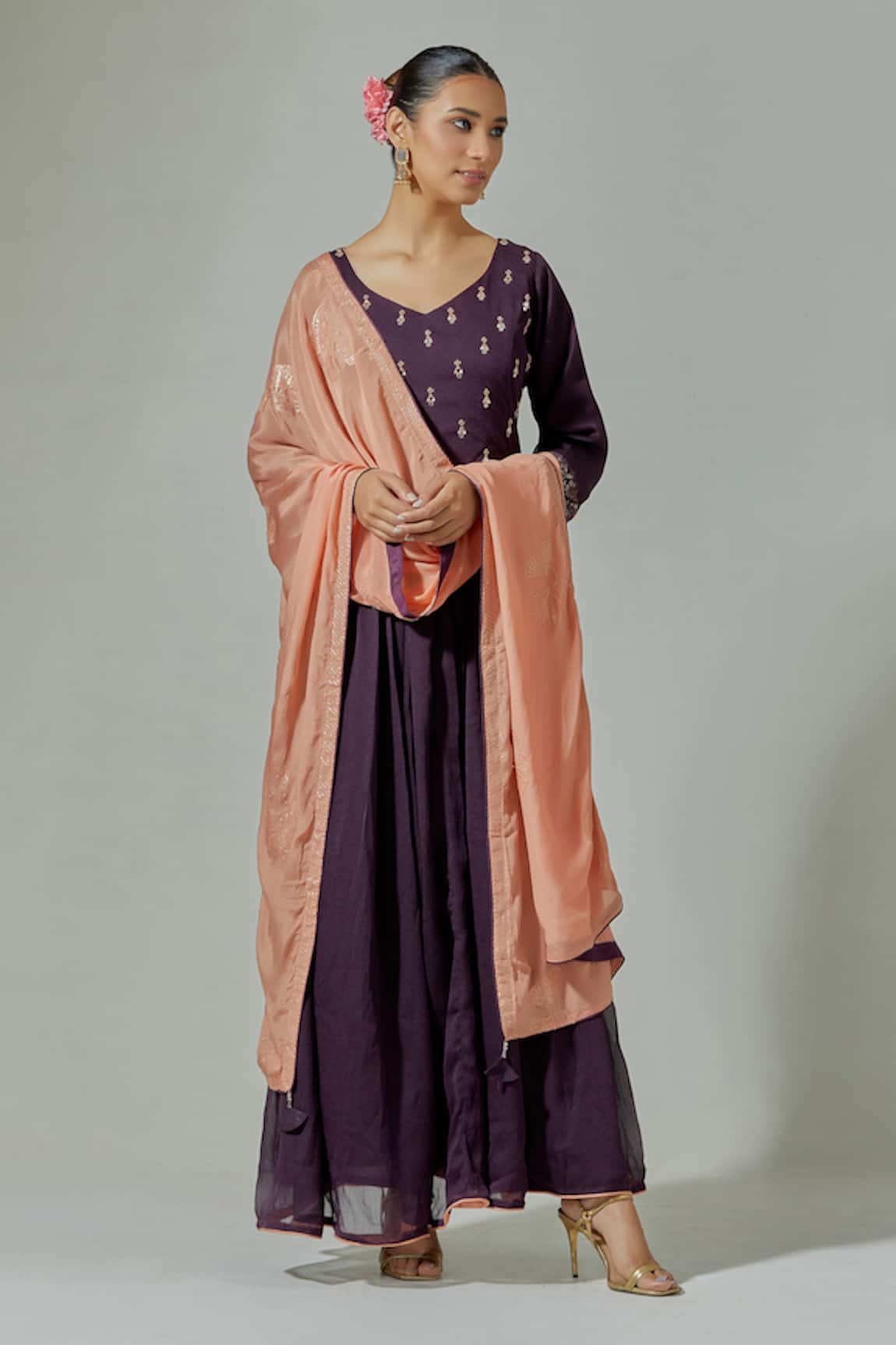 Basanti - Kapde Aur Koffee Mirror Embroidered Anarkali With Dupatta