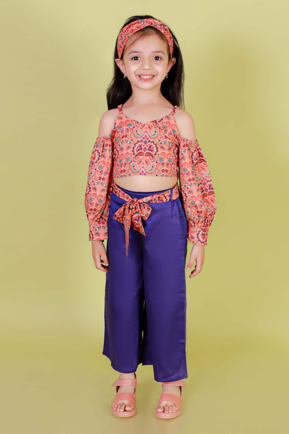 Purple strips embroidered crop top with pant  set of two by Littleens   The Secret Label