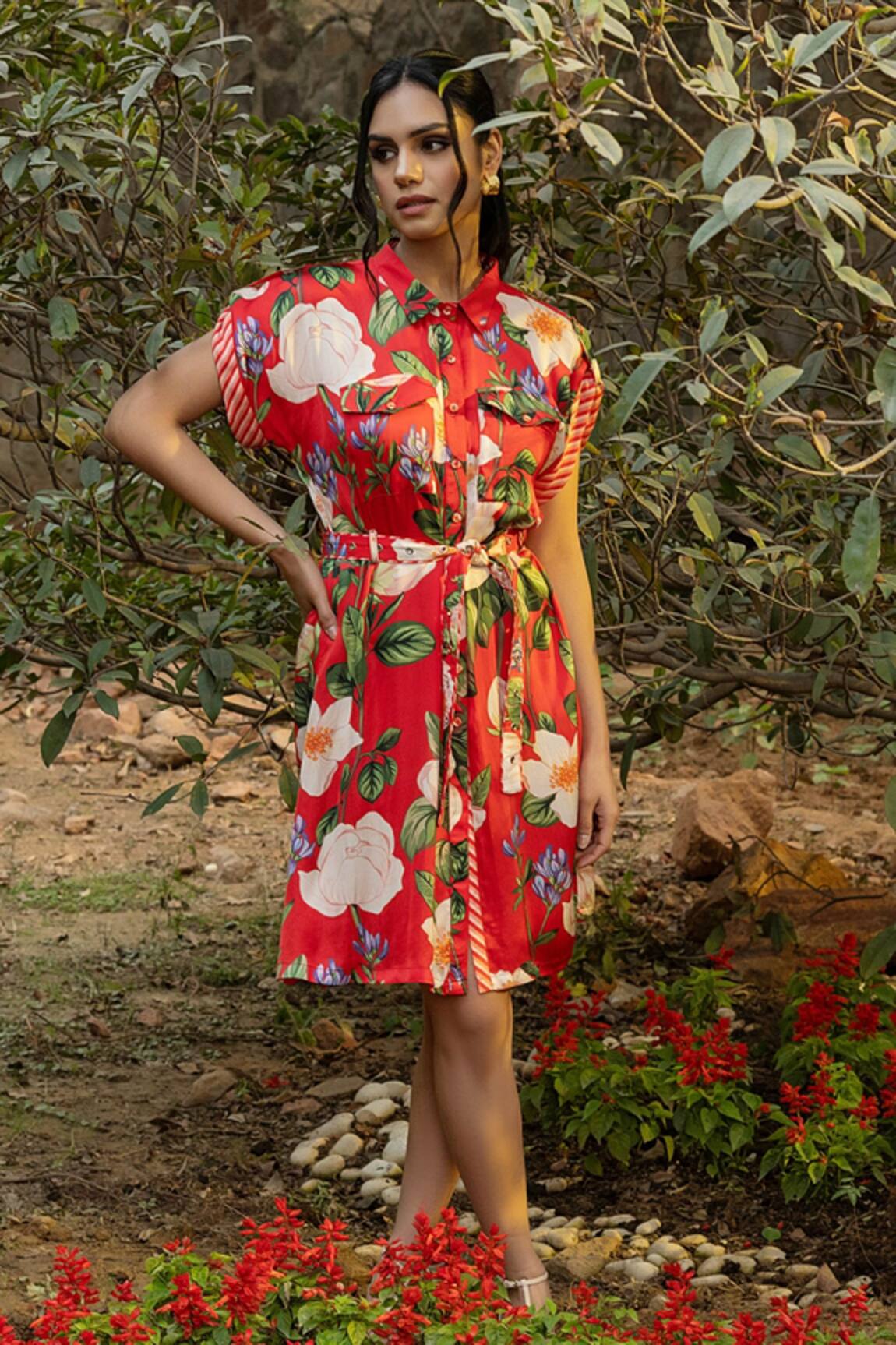 Divi By Sonal Khandelwal Wild Rose Print Short Shirt Dress