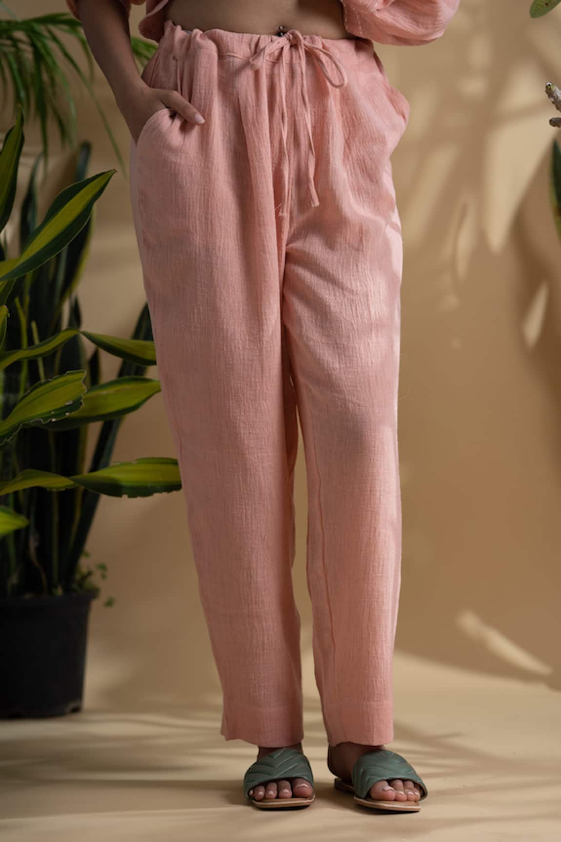Beetroot Pink Straight Pants With Elasticated Waist