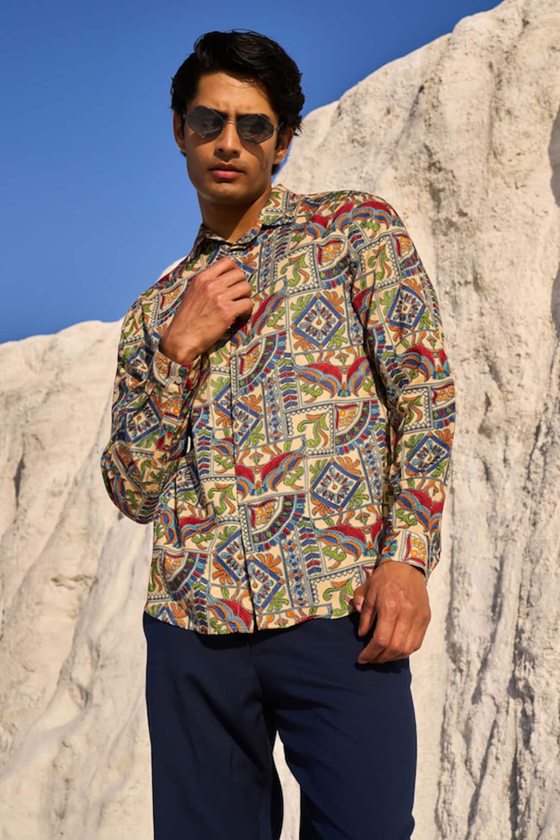 Dash and Dot - Multi Color 100% Tencel Printed Kalamkari Shirt For Men