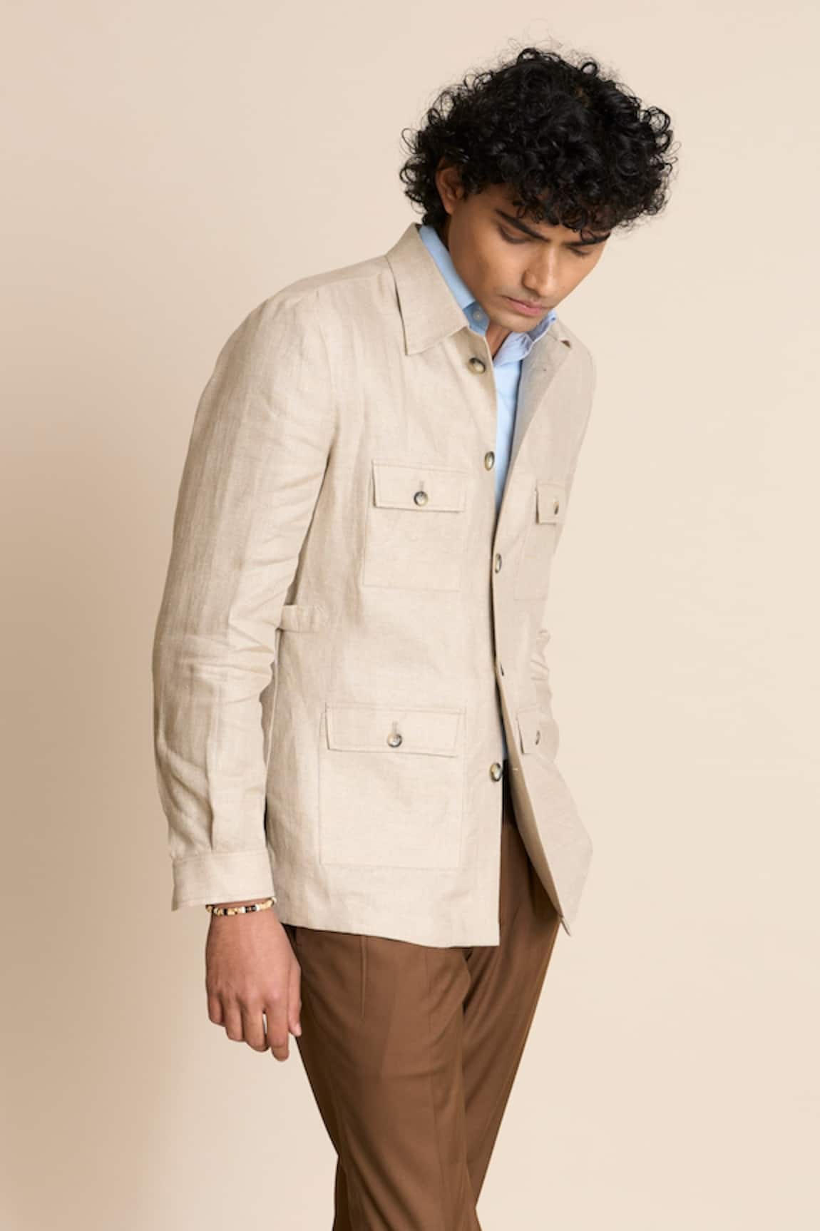 mens beige shacket