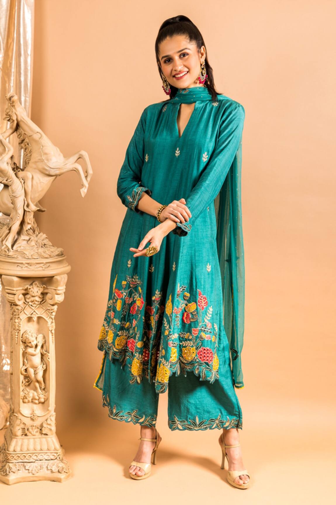 Sunita Nagi Applique Embroidered Kurta Palazzo Set