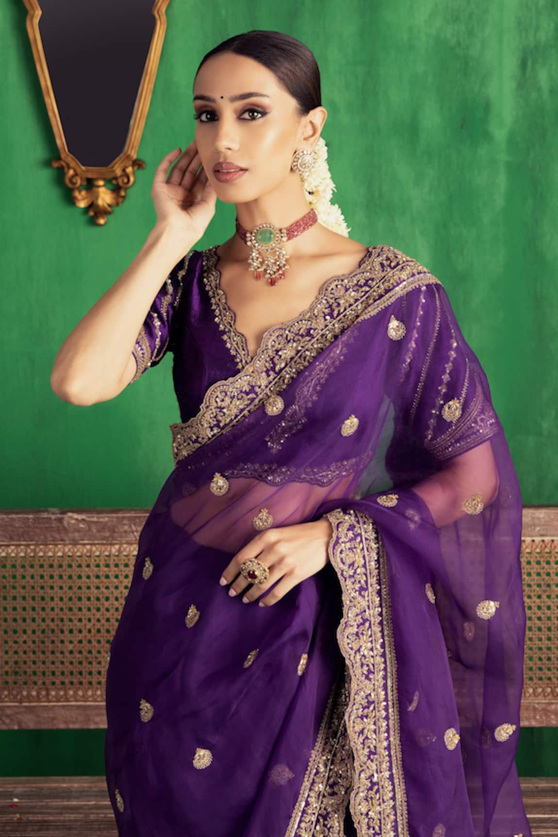 Buy online Tansui Silk saree with Gold zari woven border and rich Pallu -  Violet-AF709