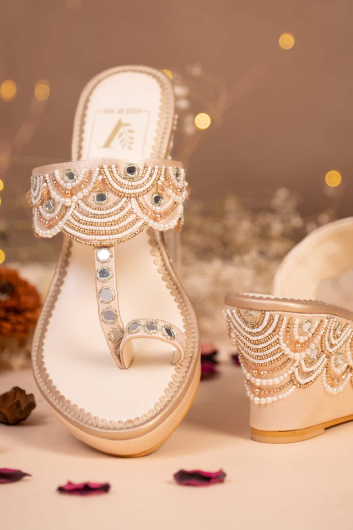 House Of Vian Jashn Scallop Embroidered Kolhapuri Wedges 