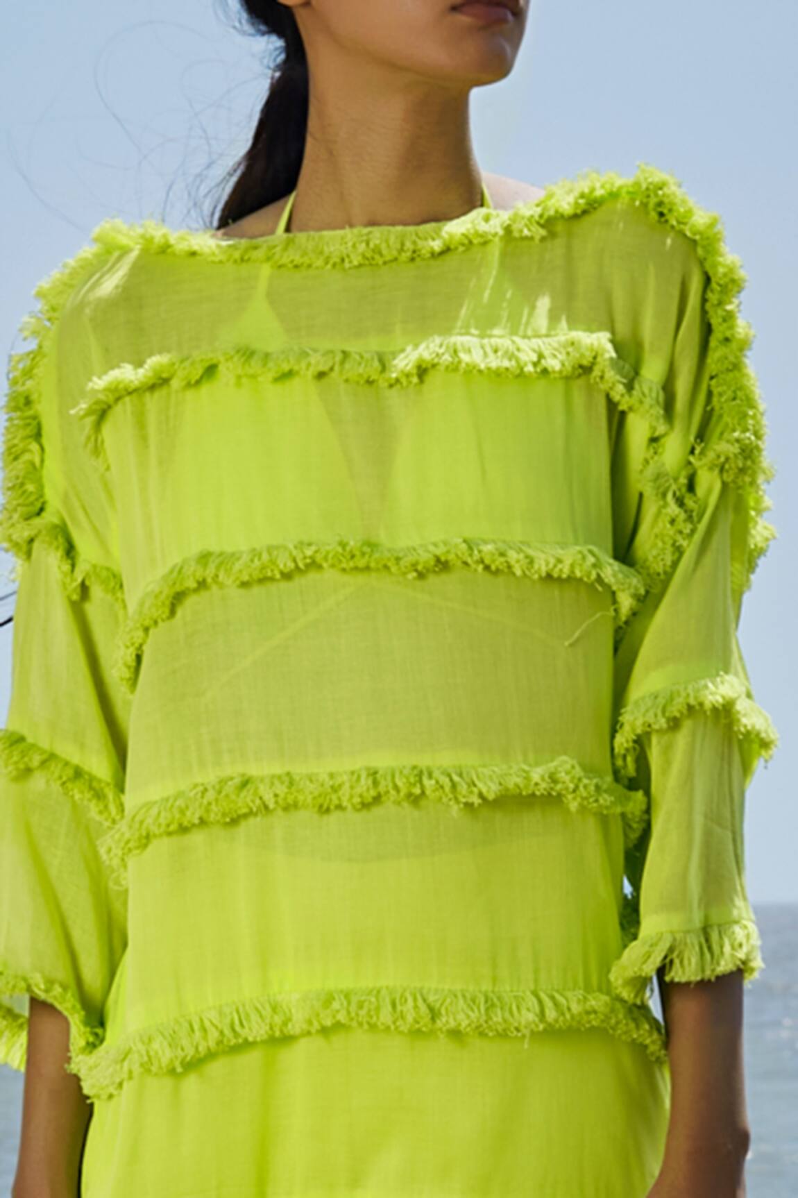 Neon Green Cotton High-Low Tunic by Mati