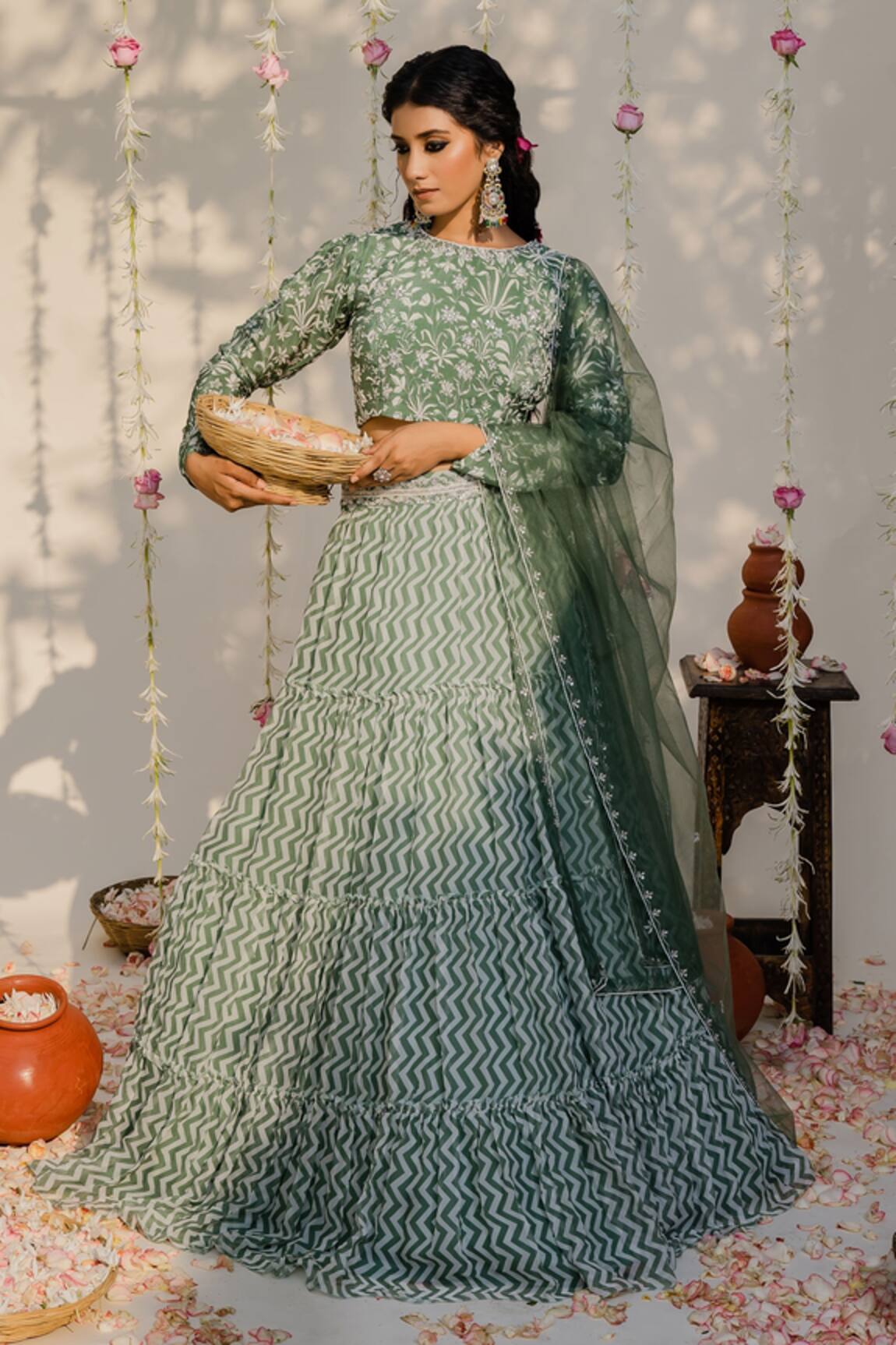 Buy Green Silk Lehenga With Net Dupatta by Designer SHYAM NARAYAN PRASAD  Online at Ogaan.com